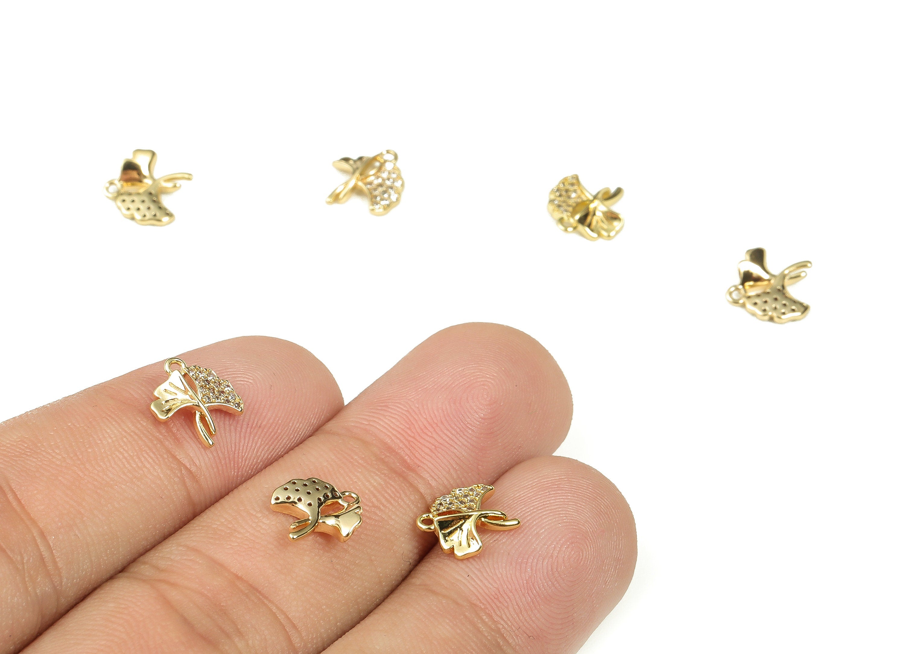 Brass Leaves Charms - Zircon Gold Leaves Pendants - Brass Ginkgo leaf - 18k Gold Plated Brass - Jewelry Supplies -9.56x8.86x1.48mm- RGP3357 - DOMEDBAZAAR