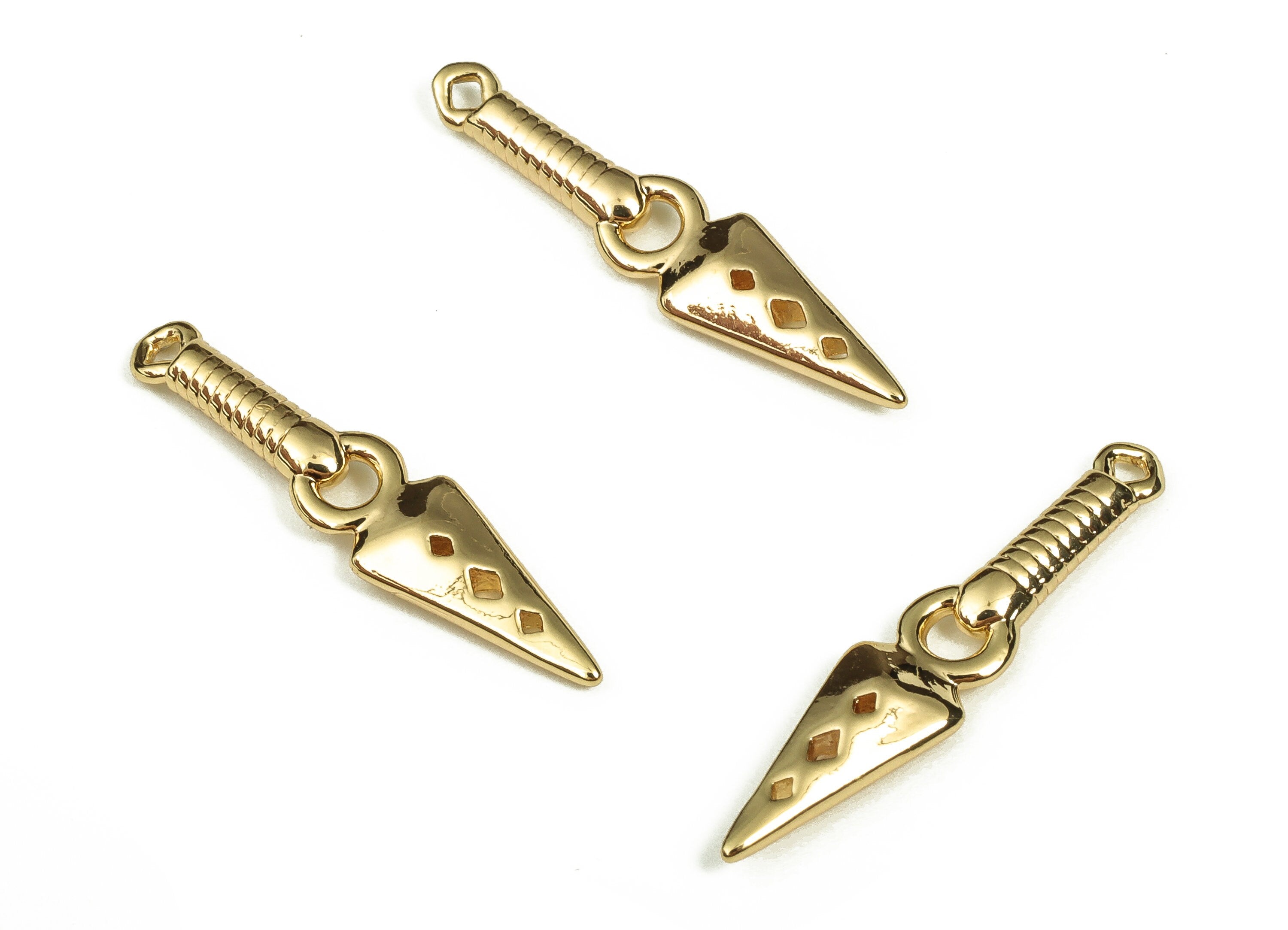 Brass Gothic Dagger Pendant - Brass Sword Earring Charm - 18k Real Gold Plated Brass - Jewelry Making Supplies -25.74x5.56x1.75mm- RGP3367 - DOMEDBAZAAR