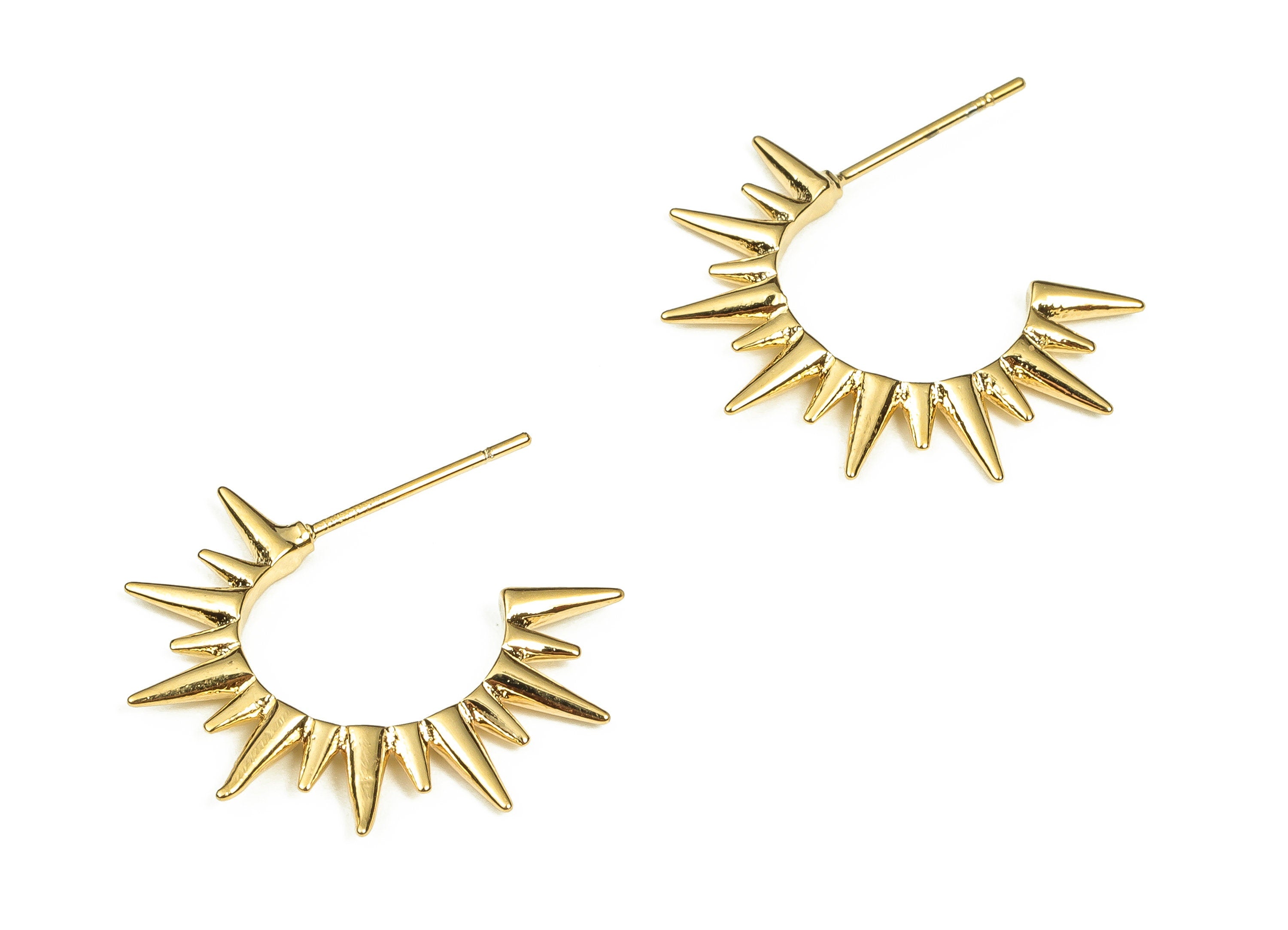 Brass Spike Hoop earrings - Brass Gold Sun Earrings - Pointed Hoops Gold Earrings - 18K Real Gold Plated Brass -24.84x23.27x2.03mm- RGP3340 - DOMEDBAZAAR