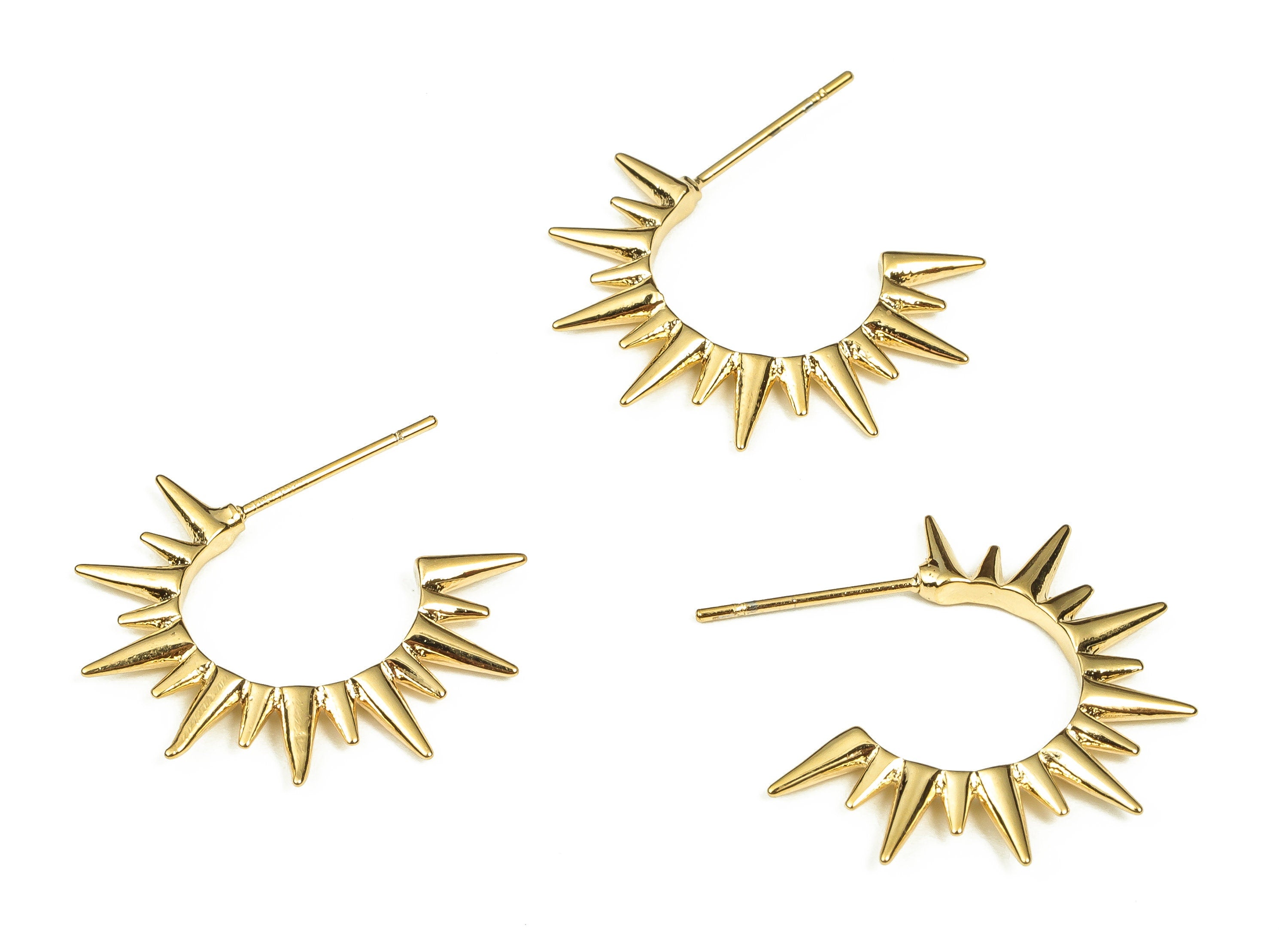 Brass Spike Hoop earrings - Brass Gold Sun Earrings - Pointed Hoops Gold Earrings - 18K Real Gold Plated Brass -24.84x23.27x2.03mm- RGP3340 - DOMEDBAZAAR