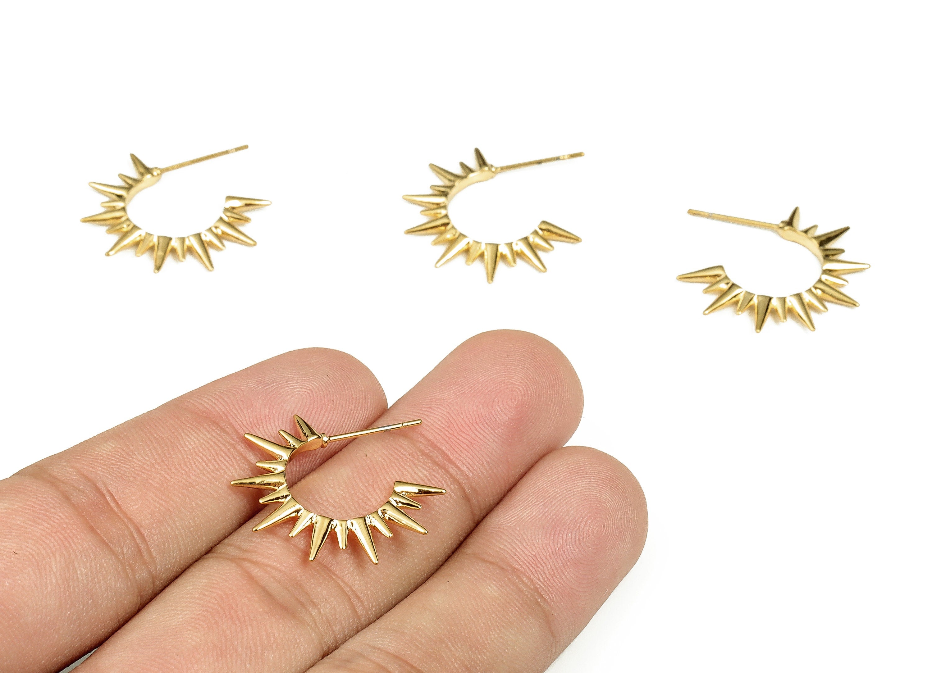 Brass Spike Hoop earrings - Brass Gold Sun Earrings - Pointed Hoops Gold Earrings - 18K Real Gold Plated Brass -24.84x23.27x2.03mm- RGP3340 - DOMEDBAZAAR