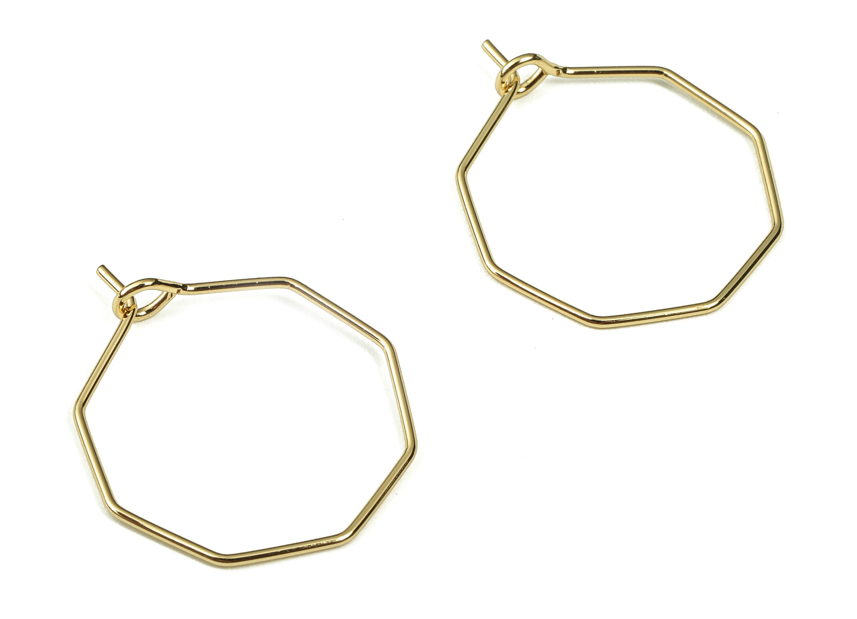 Brass Octagon Hoop Earrings - Brass Geometric Gold Plated Hoop Earring - Honey Hoops - 18k Real Gold Plated Brass -24.24x19.7x0.74mm-RGP3346 - DOMEDBAZAAR