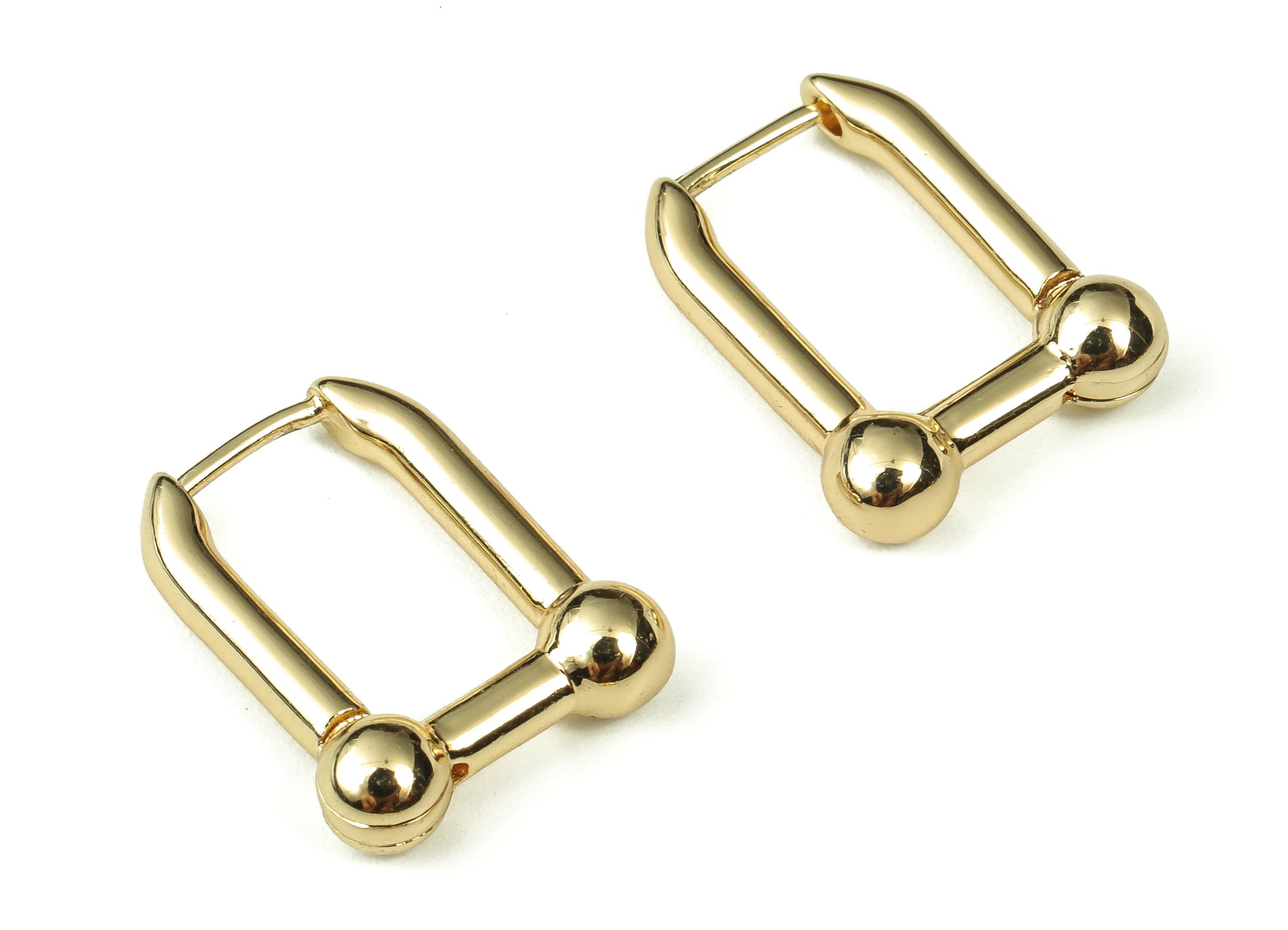 Brass U Shape Geometric Earrings - Chunky Gold Hoops - Brass Stud Earrings - 18k Real Gold Plated Brass Stud -17.75x13.67x2.52mm-RGP3361 - DOMEDBAZAAR