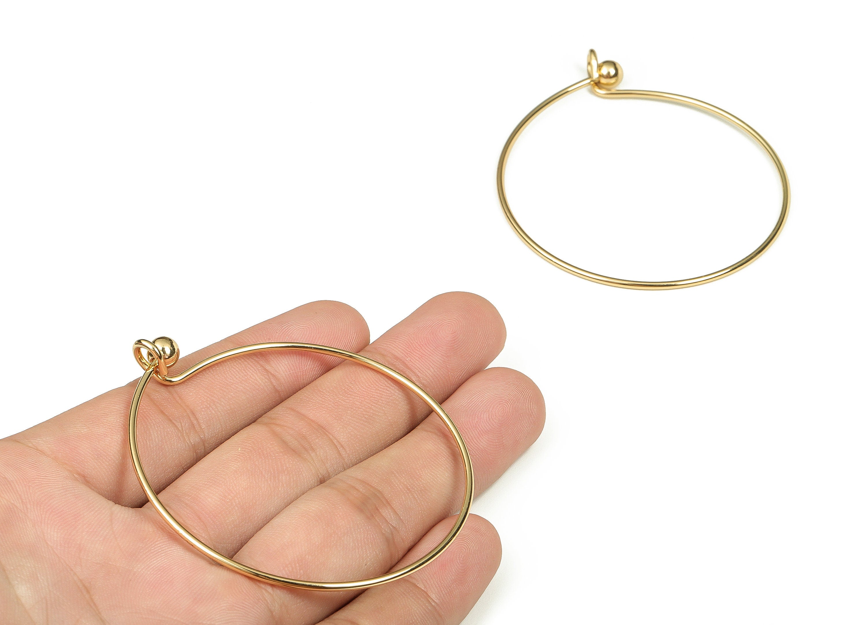 Brass Round Hoop Bracelet - Gold Hoop Bangle - 18k Real Gold Plated Brass Bracelet - Jewelry Making Supplies -64.45x56.4x1.53mm- RGP3338 - DOMEDBAZAAR
