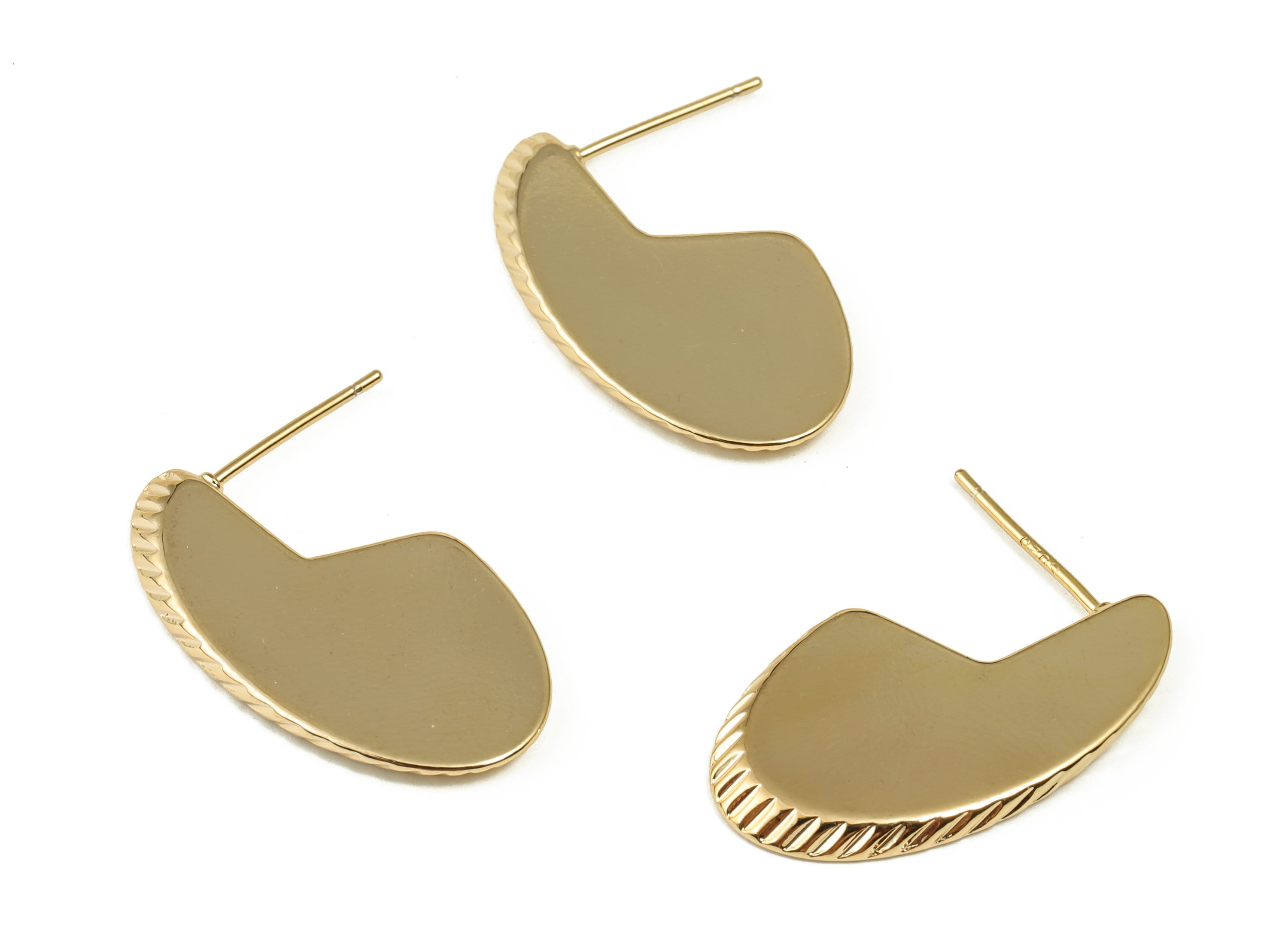 Brass Geometry Earring Post - Gold Geometry Earring Stud - 18K Real Gold Plated Brass - Stainless Steel Stud - 25.77x14.87x1.85mm - RGP3998 - DOMEDBAZAAR
