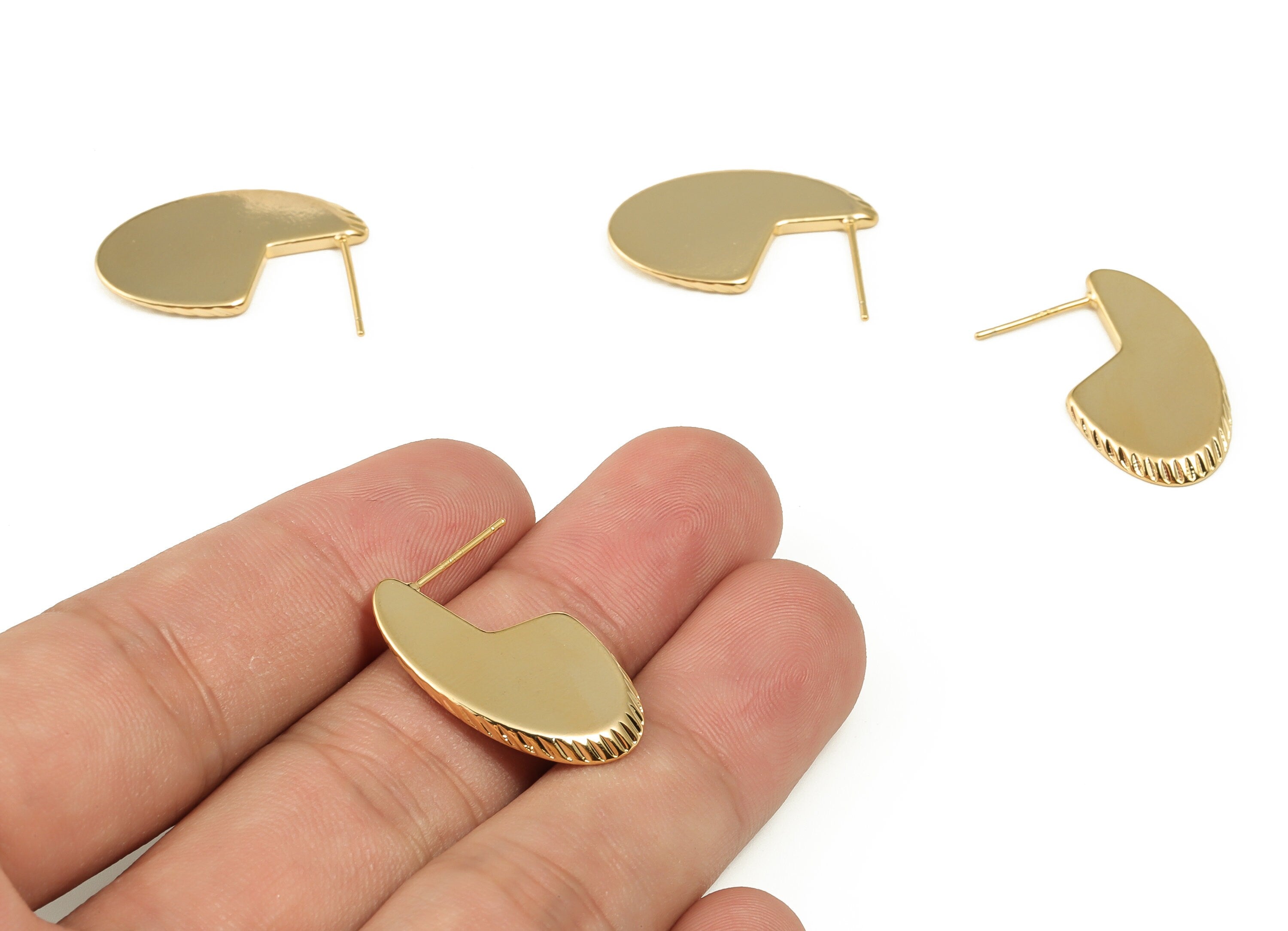 Brass Geometry Earring Post - Gold Geometry Earring Stud - 18K Real Gold Plated Brass - Stainless Steel Stud - 25.77x14.87x1.85mm - RGP3998 - DOMEDBAZAAR