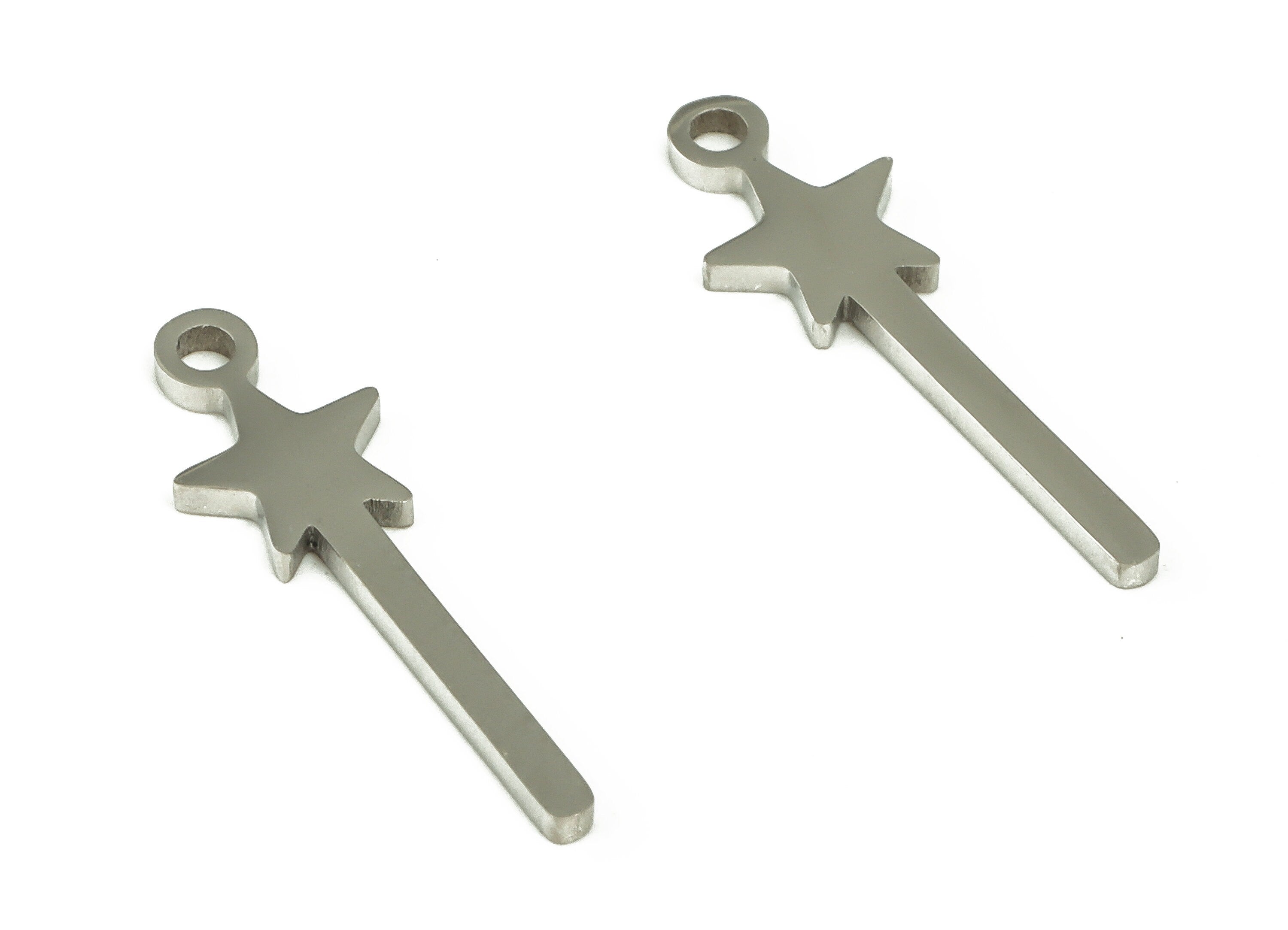 Long Stick Star Charms - Stainless Steel Star Earring Charms - Star Stick Bar Pendant - Jewelry Making Supplies -16.45x5.14x0.92mm - SS1236 - DOMEDBAZAAR