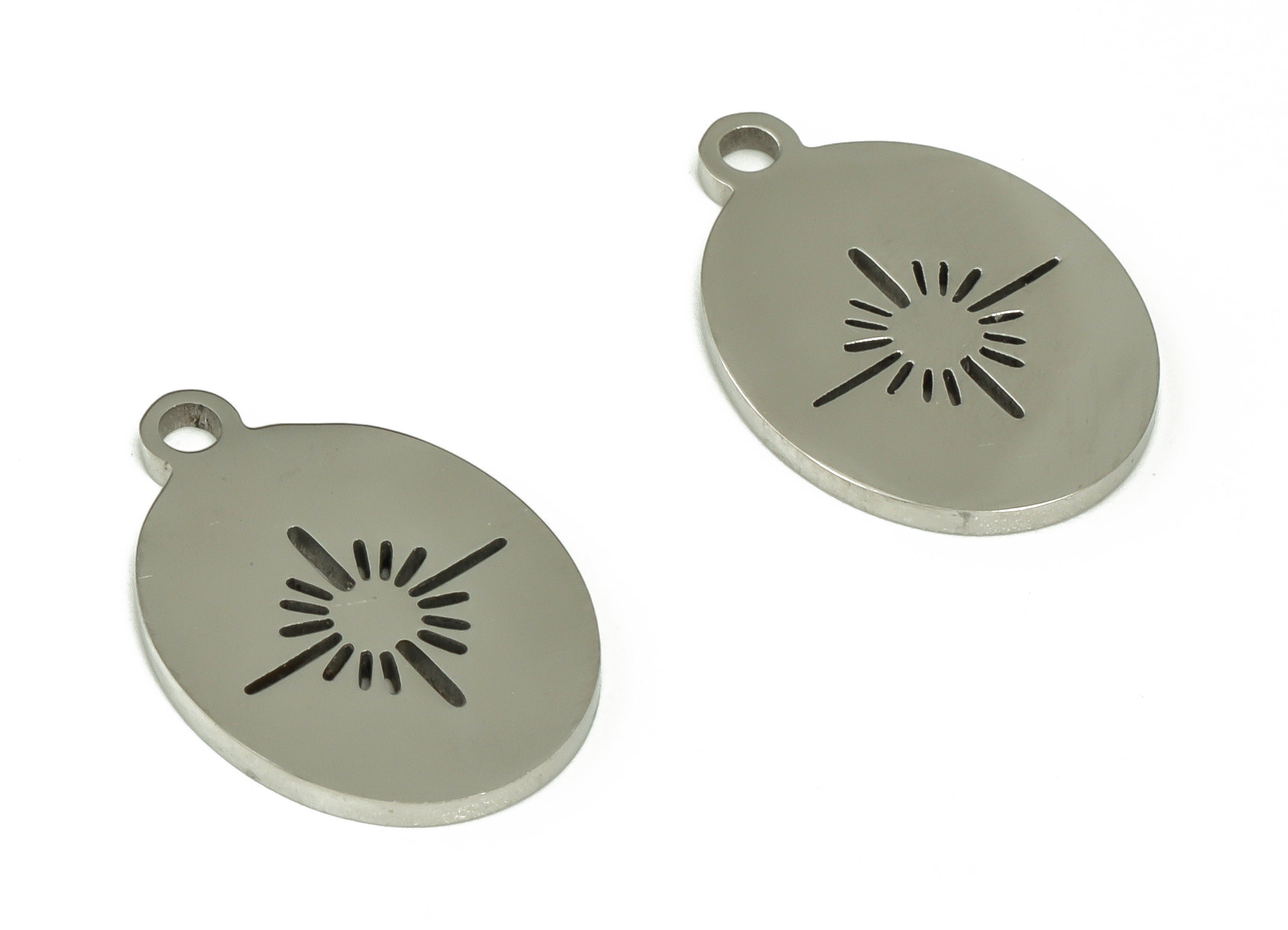 Stainless Steel Sun Charm - Oval Sun Earring Charms - Sun Pendant - Earring Findings - Sun Jewelry Supplies - 14.82x10.25x0.96mm - SS1220 - DOMEDBAZAAR