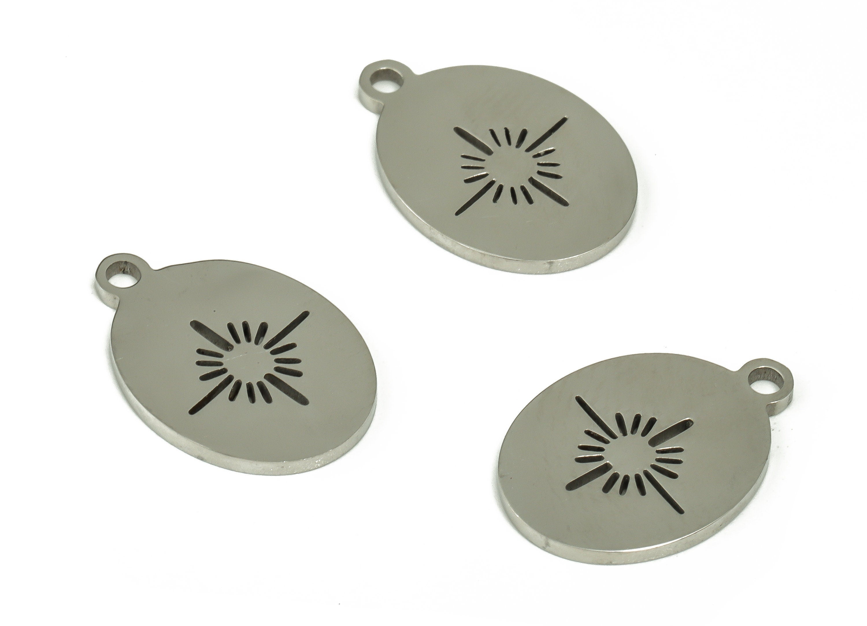 Stainless Steel Sun Charm - Oval Sun Earring Charms - Sun Pendant - Earring Findings - Sun Jewelry Supplies - 14.82x10.25x0.96mm - SS1220 - DOMEDBAZAAR