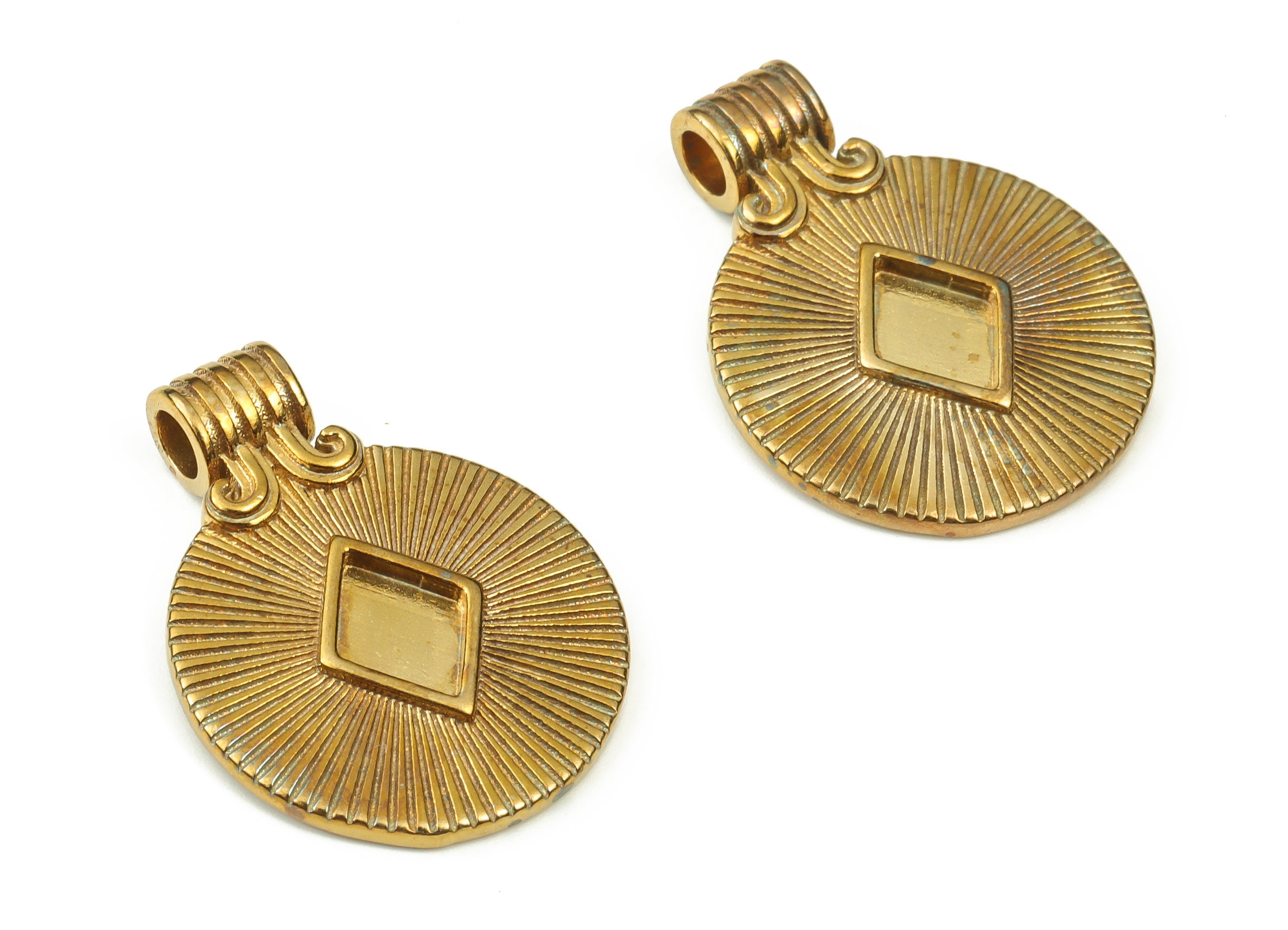 Brass Round Earring Charms - Raw Brass Diamond Pendant - Earrings Finding - DIY Jewelry Making Supplies - 23.86x18.34x4.6mm - PP4546 - DOMEDBAZAAR