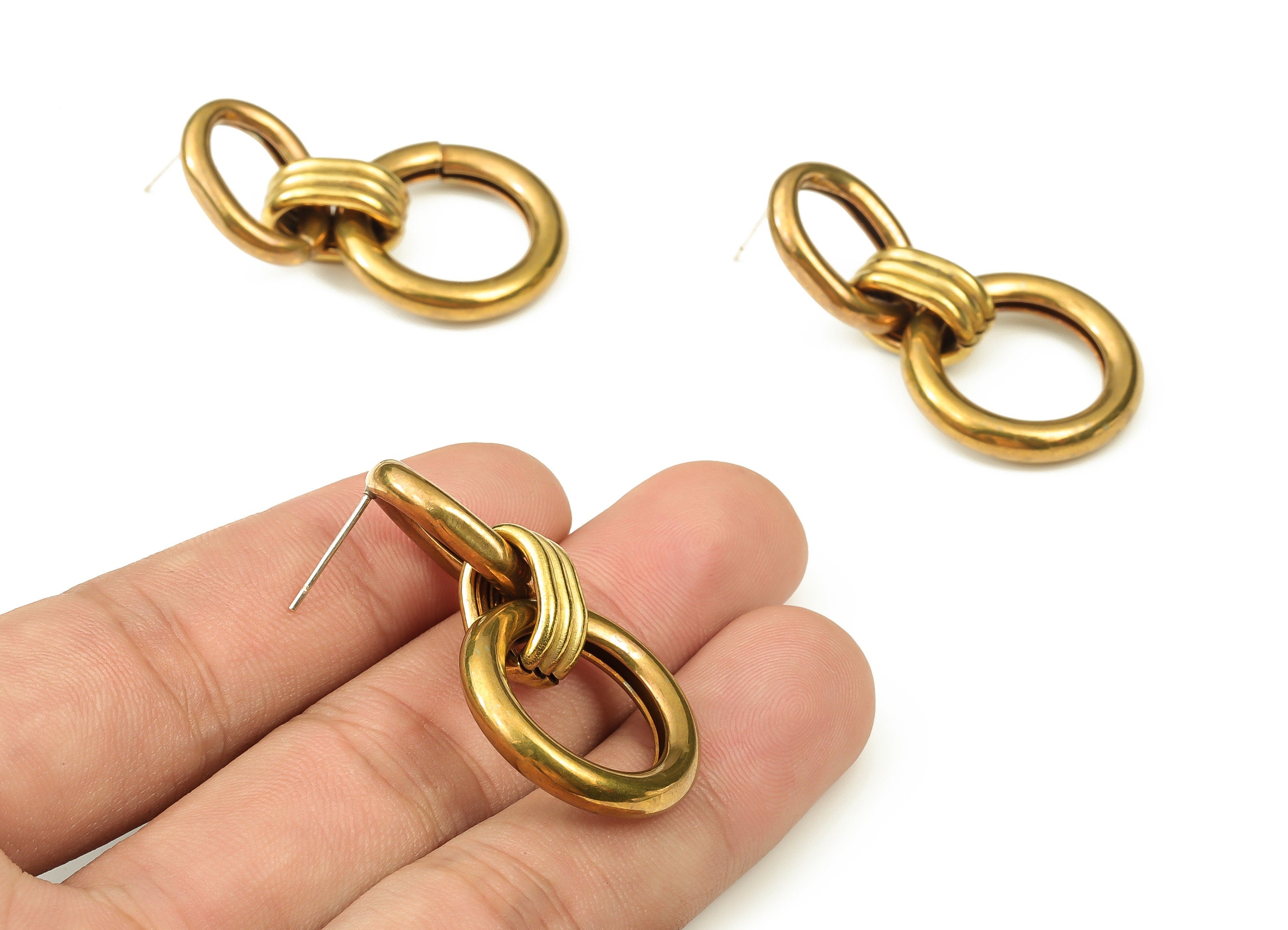 Raw Brass 8 Shape Stud Earring – Double Ring Earring Stud – Stainless Steel Earring Post - Earring Finding - 41.56x22.66x9mm - PP4527 - DOMEDBAZAAR