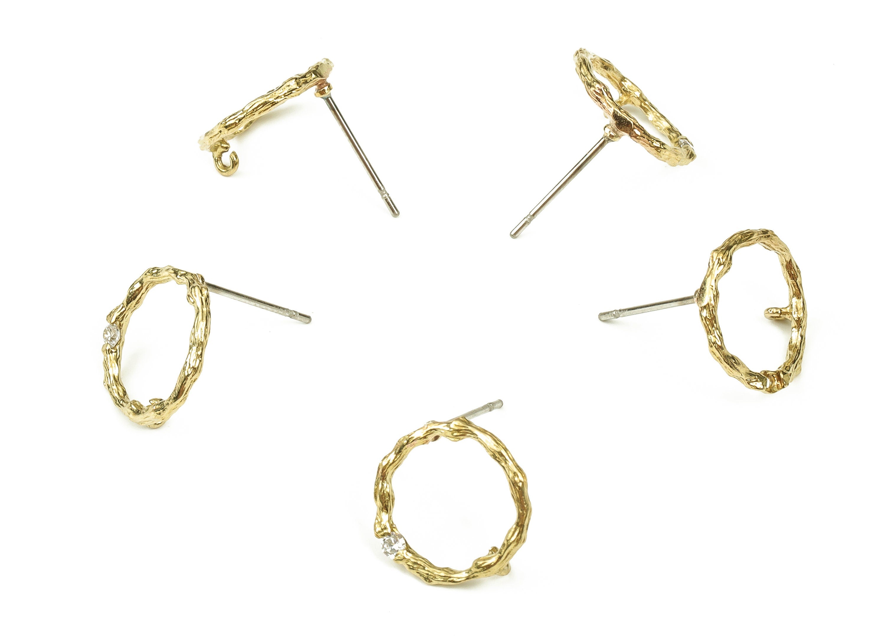Brass Round Earring Stud Zircon - Raw Bras Circle Earring Post - Stainless Steel Stud - Jewelry Supplies - 12.49x13.1x1.64mm - PP4531 - DOMEDBAZAAR