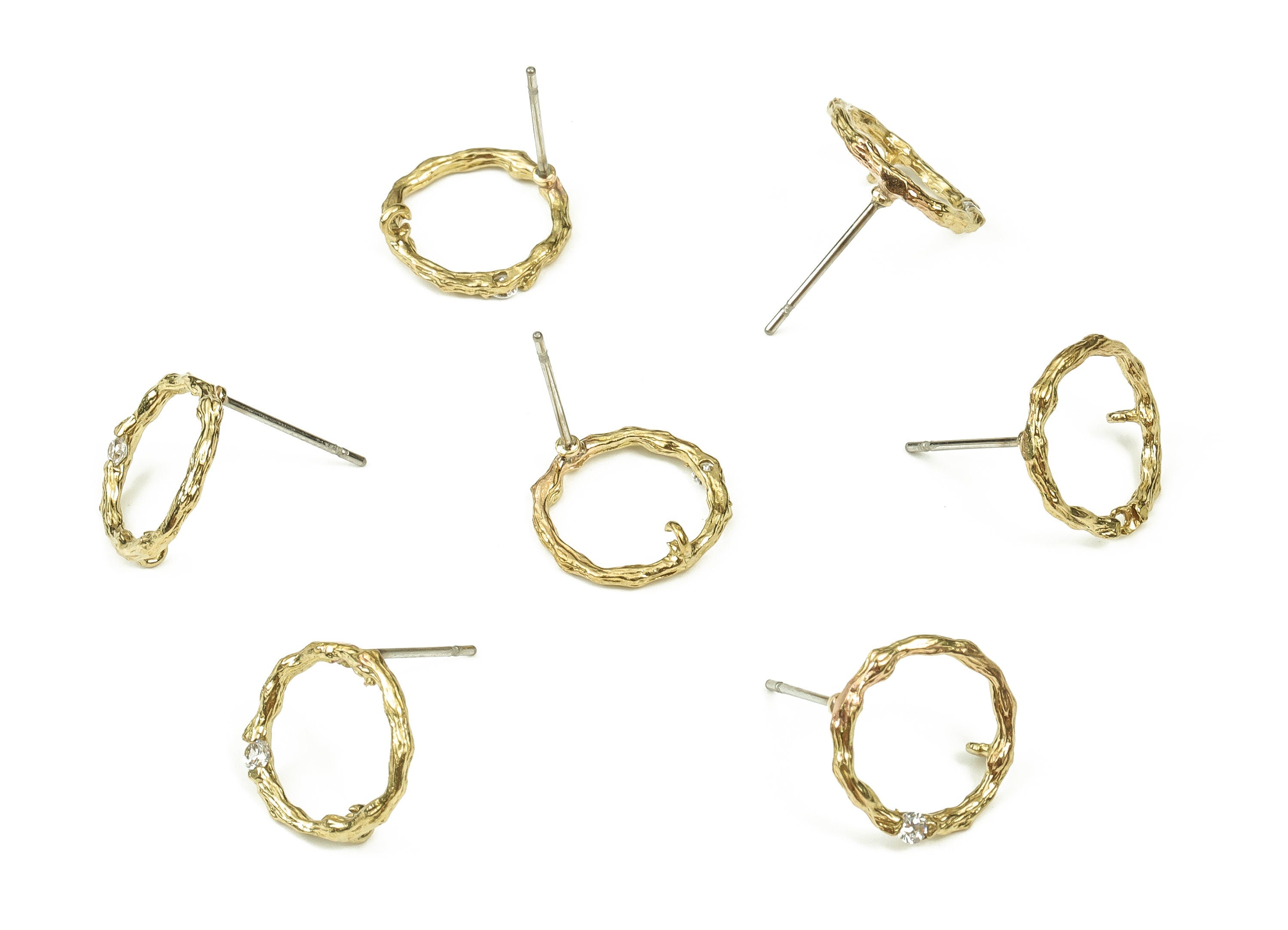 Brass Round Earring Stud Zircon - Raw Bras Circle Earring Post - Stainless Steel Stud - Jewelry Supplies - 12.49x13.1x1.64mm - PP4531 - DOMEDBAZAAR