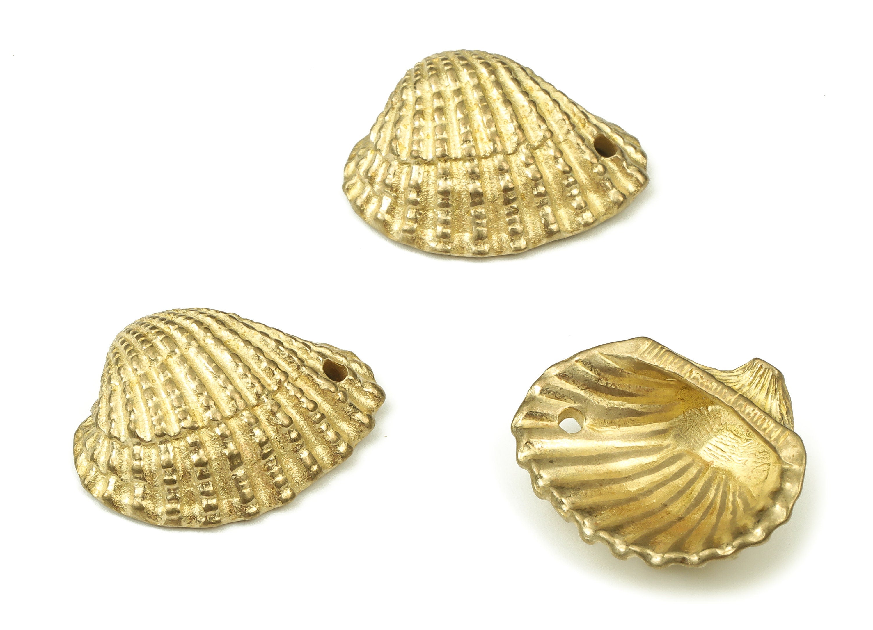 Brass Textured Shell Earring Charms - Raw Brass Shell Pendant - Earring Findings - Jewelry Making Supplies - 22.5x17.82x7.97mm - PP4540 - DOMEDBAZAAR