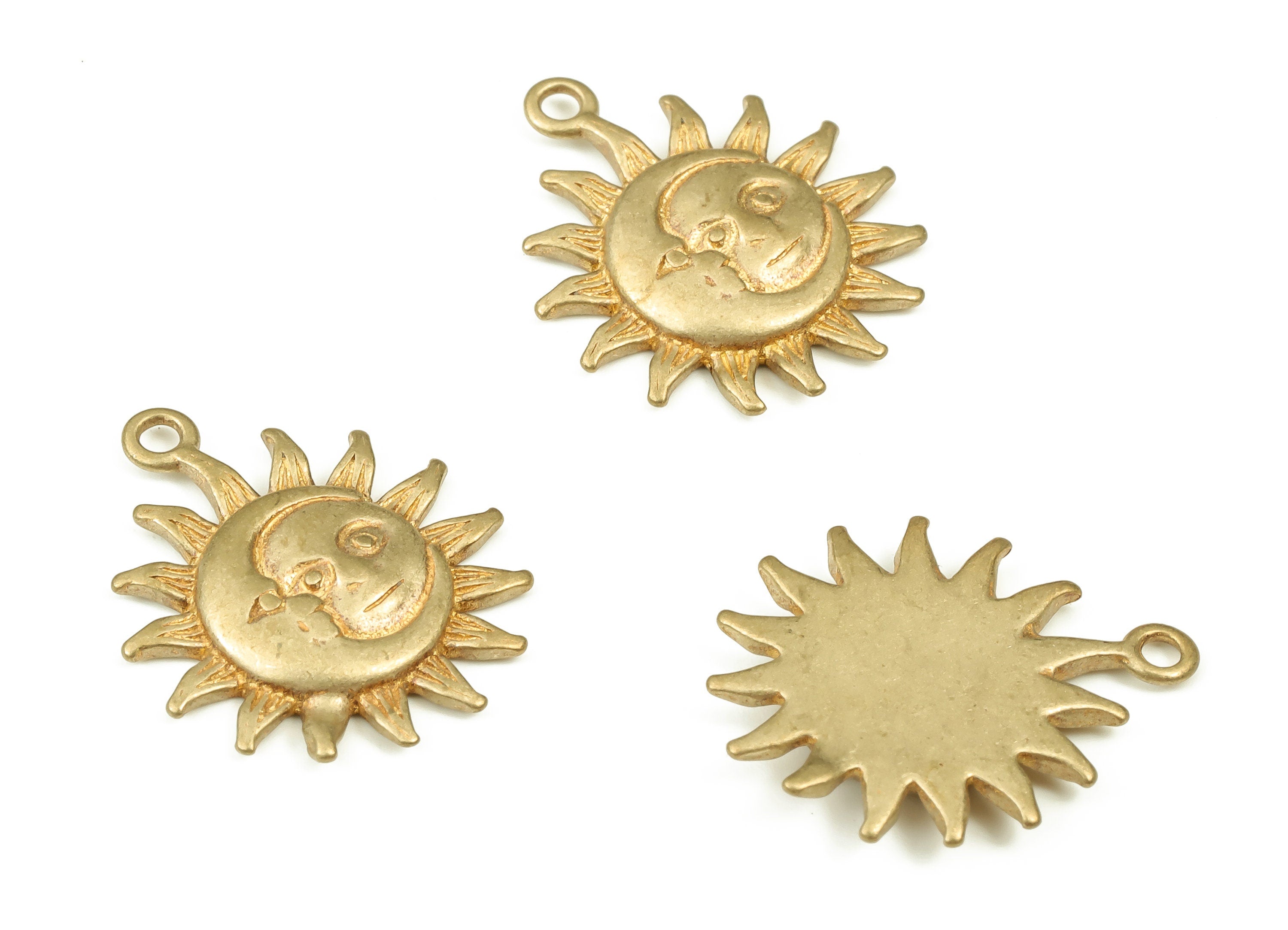 Brass Sun Smiley Earring Charms - Raw Brass Moon Face Pendant - Earrings Finding - Jewelry Making Supplies - 19.62x16.59x2.27mm - PP4550 - DOMEDBAZAAR