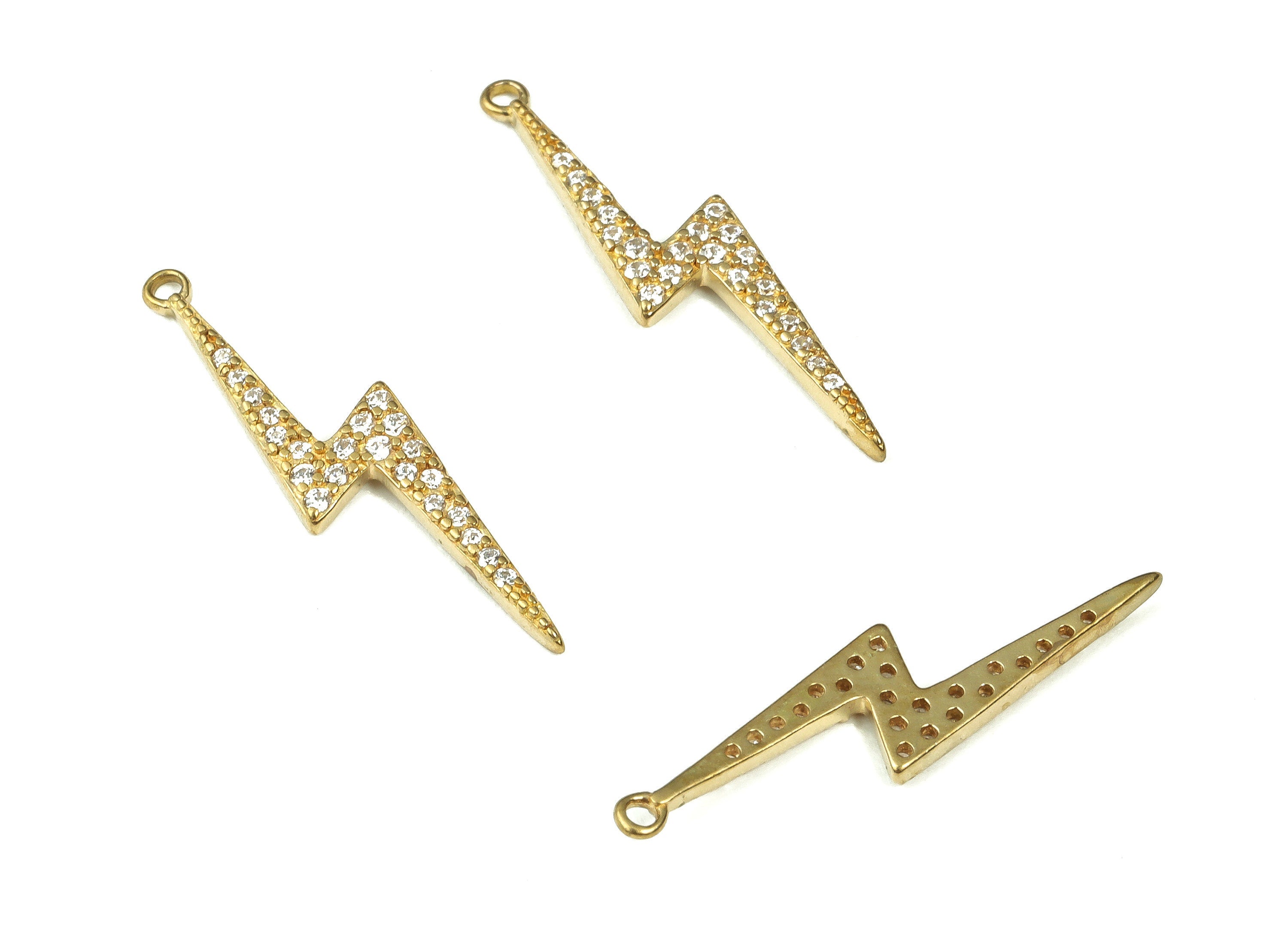 Lightning Bolt Charm – Zircon Lightning Bolt Earring Charm - Brass Lightning Pendant - Jewelry Supplies - 26.78x6.6x1.51x0.52mm - PP4407 - DOMEDBAZAAR