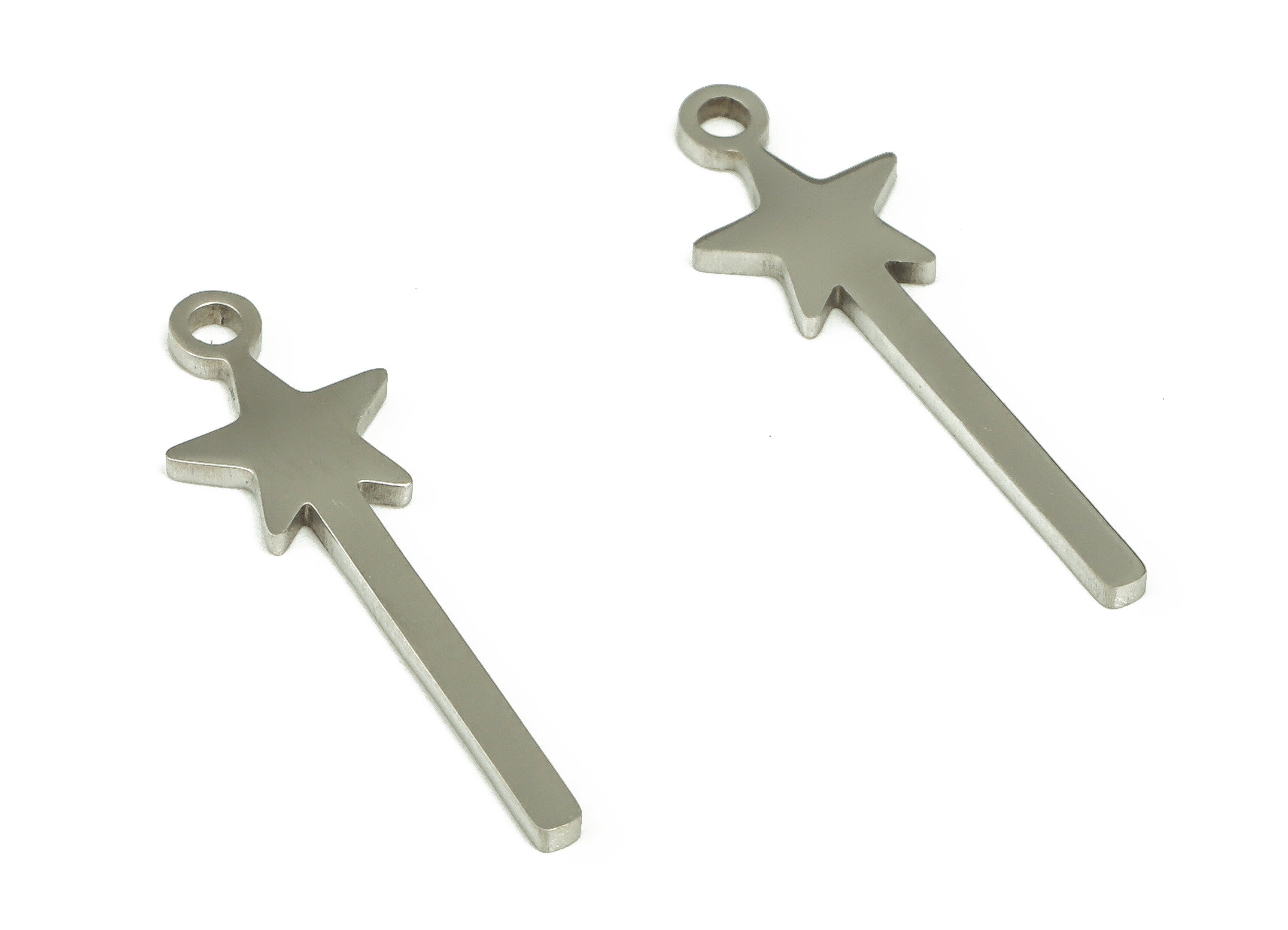 Long Stick Star Charms - Stainless Steel Star Earring Charms - Star Stick Bar Pendant - Jewelry Making Supplies - 21.63x6.89x0.96mm - SS1226 - DOMEDBAZAAR