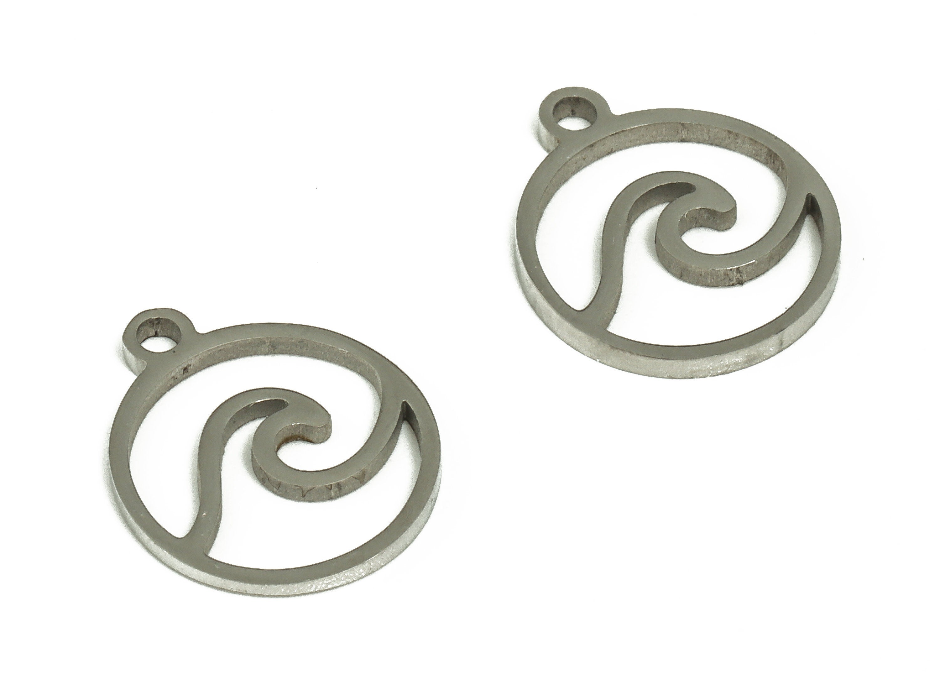 Stainless Steel Round Wave Charms –Hallow Ocean Wave Circle Earring Charm – Wave Pendant – DIY Jewelry Supplies - 11.73x9.97x0.91mm -SS1228 - DOMEDBAZAAR
