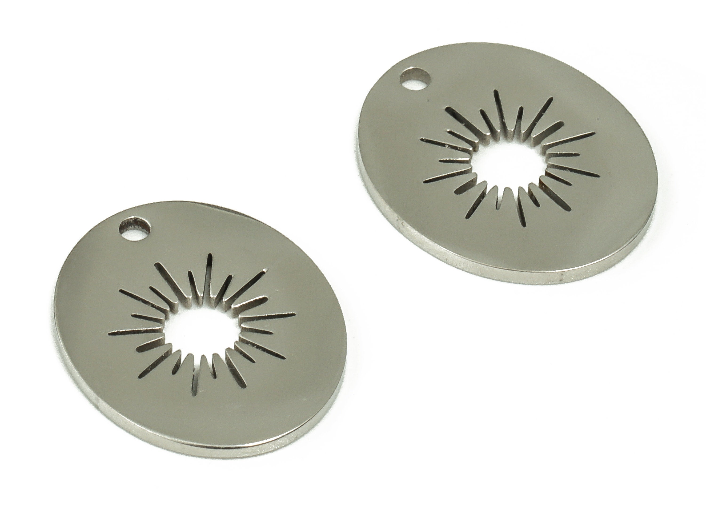 Stainless Steel Oval Earring Charms - Stainless Steel Sun Pendant - Earring Findings - Jewelry Making Supplies - 15.79x13.09x0.94mm - SS1222 - DOMEDBAZAAR