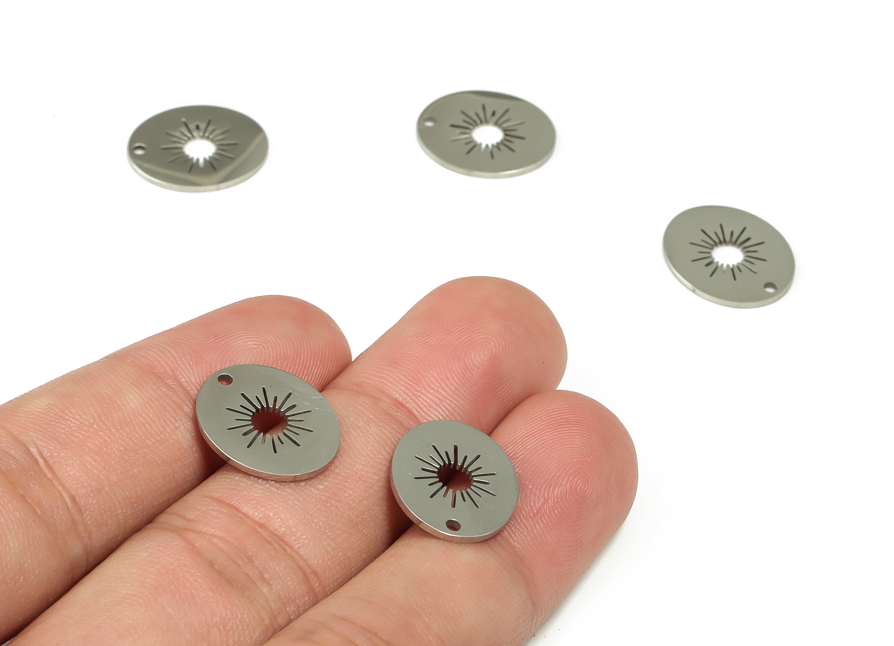 Stainless Steel Oval Earring Charms - Stainless Steel Sun Pendant - Earring Findings - Jewelry Making Supplies - 15.79x13.09x0.94mm - SS1222 - DOMEDBAZAAR