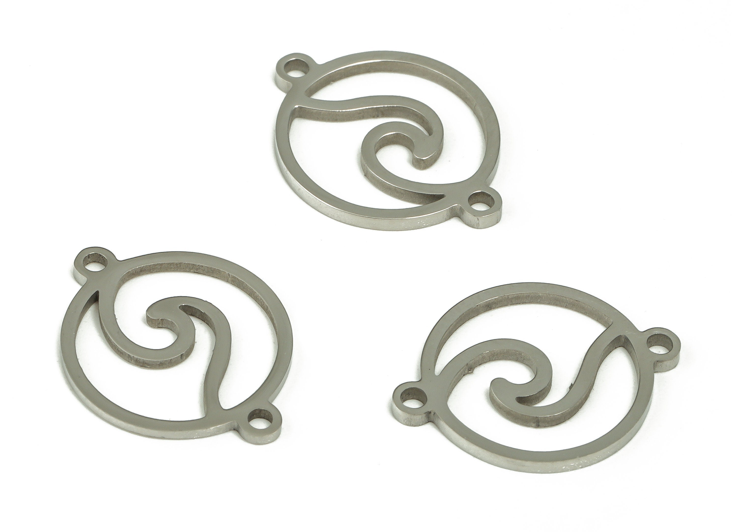 Stainless Steel Round WaveConnector – Circle Wave Earring Charms - Ocean Wave Charms for Necklace Bracelet - 15.49x12.03x0.93mm - SS1230 - DOMEDBAZAAR