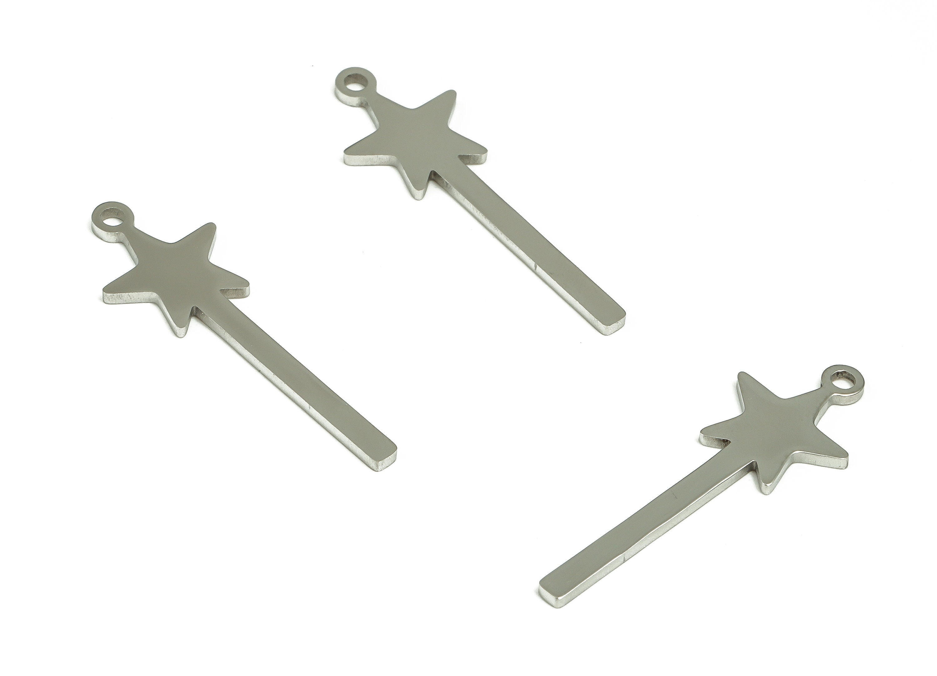 Long Stick Star Charms - Stainless Steel Star Earring Charms - Star Stick Bar Pendant - Jewelry Making Supplies -26.03x8.85x0.96mm - SS1237 - DOMEDBAZAAR