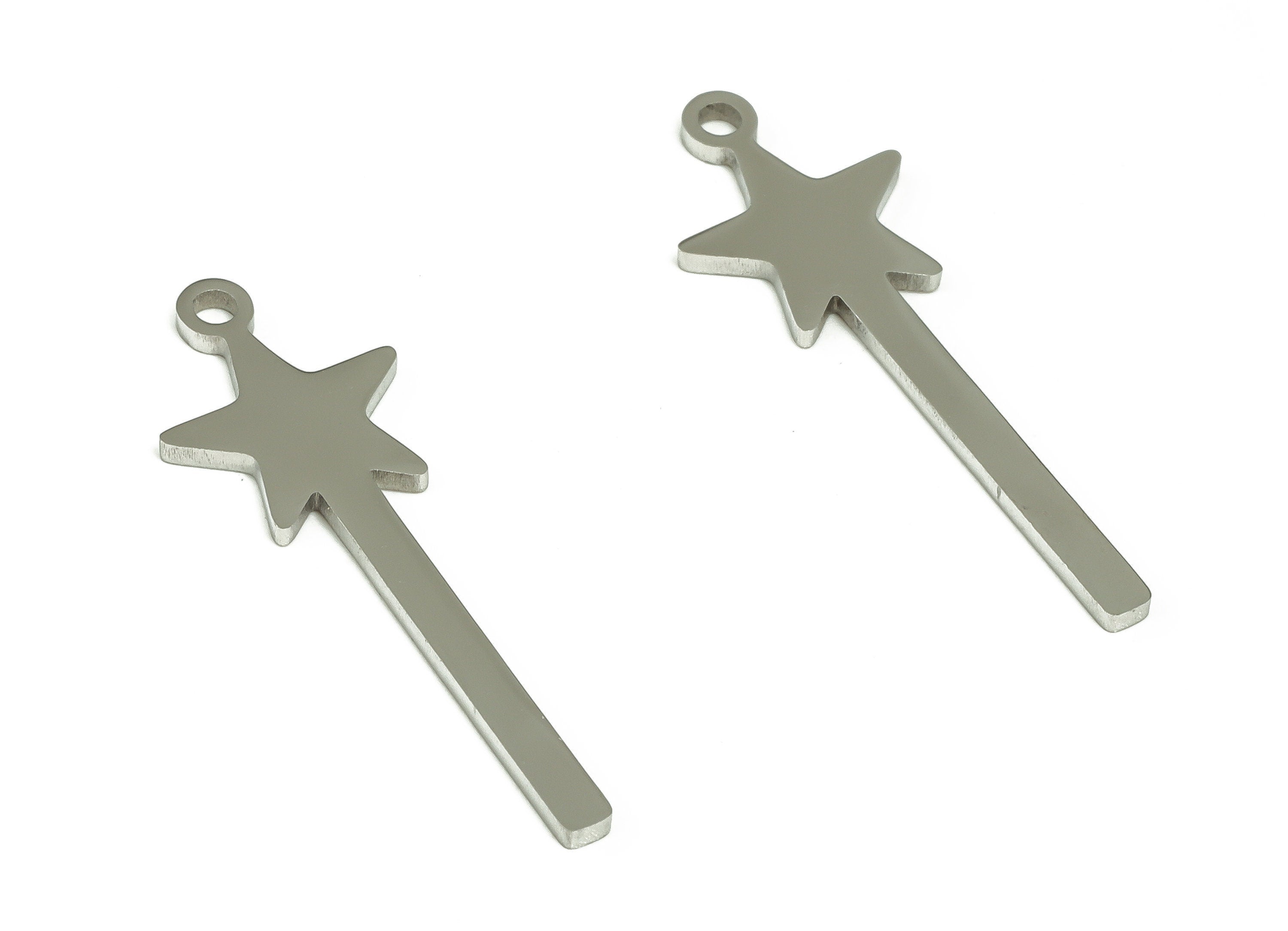 Long Stick Star Charms - Stainless Steel Star Earring Charms - Star Stick Bar Pendant - Jewelry Making Supplies -26.03x8.85x0.96mm - SS1237 - DOMEDBAZAAR