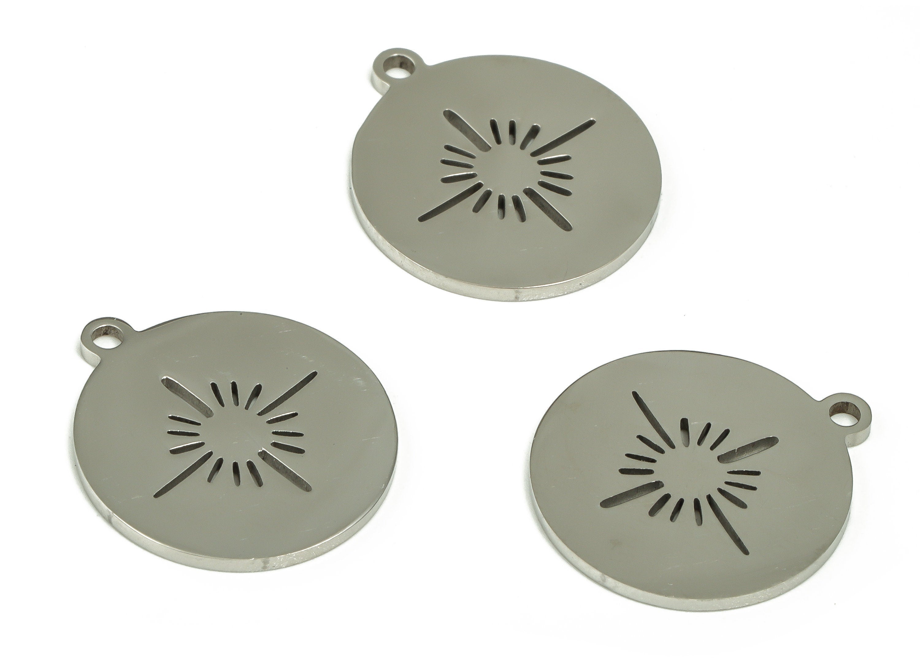 Stainless Steel Round Earring Charms - Stainless Steel Sun Pendant - Earring Findings - Jewelry Supplies - 17.08x15.07x0.94mm - SS1223 - DOMEDBAZAAR