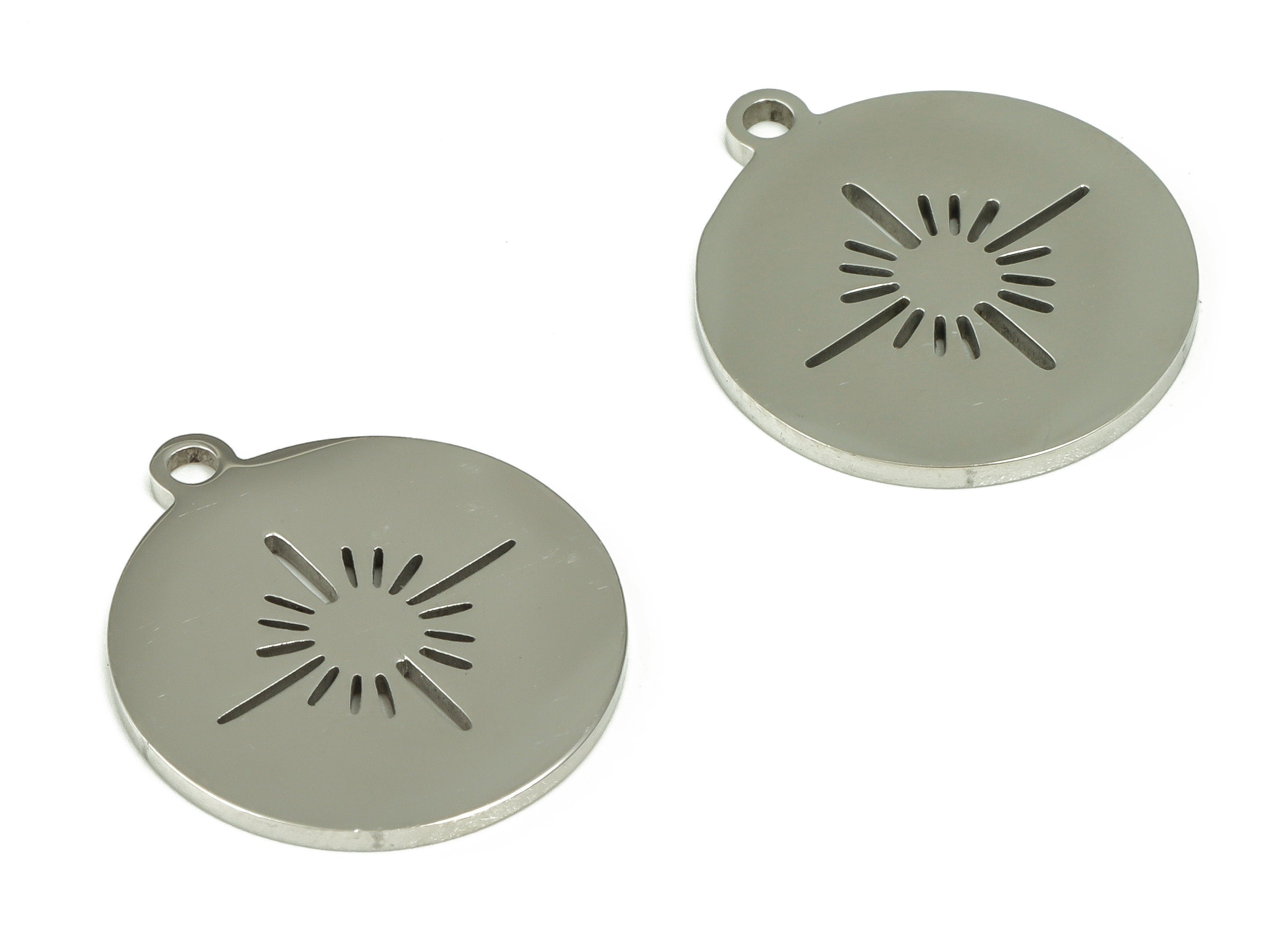 Stainless Steel Round Earring Charms - Stainless Steel Sun Pendant - Earring Findings - Jewelry Supplies - 17.08x15.07x0.94mm - SS1223 - DOMEDBAZAAR