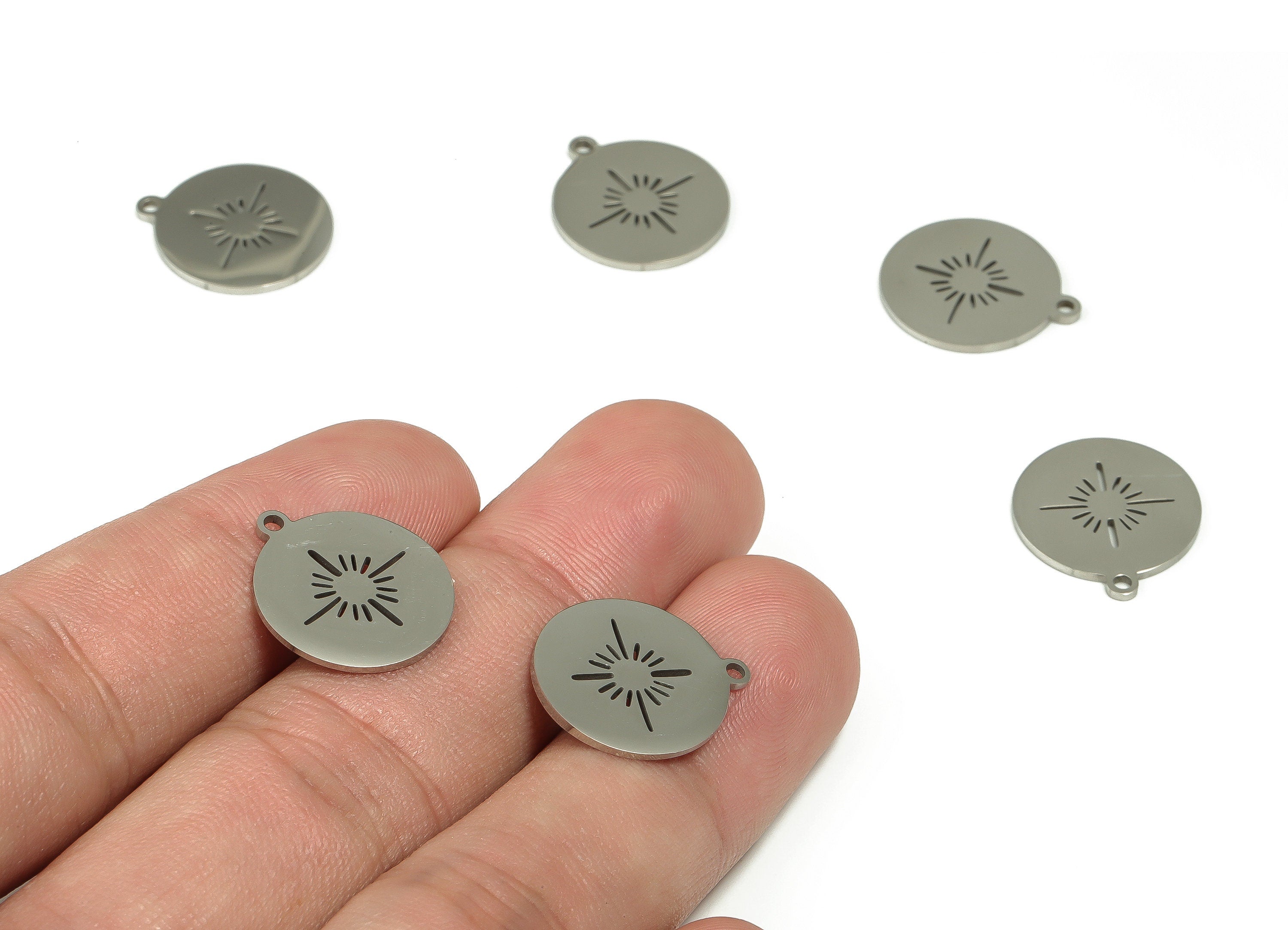 Stainless Steel Round Earring Charms - Stainless Steel Sun Pendant - Earring Findings - Jewelry Supplies - 17.08x15.07x0.94mm - SS1223 - DOMEDBAZAAR