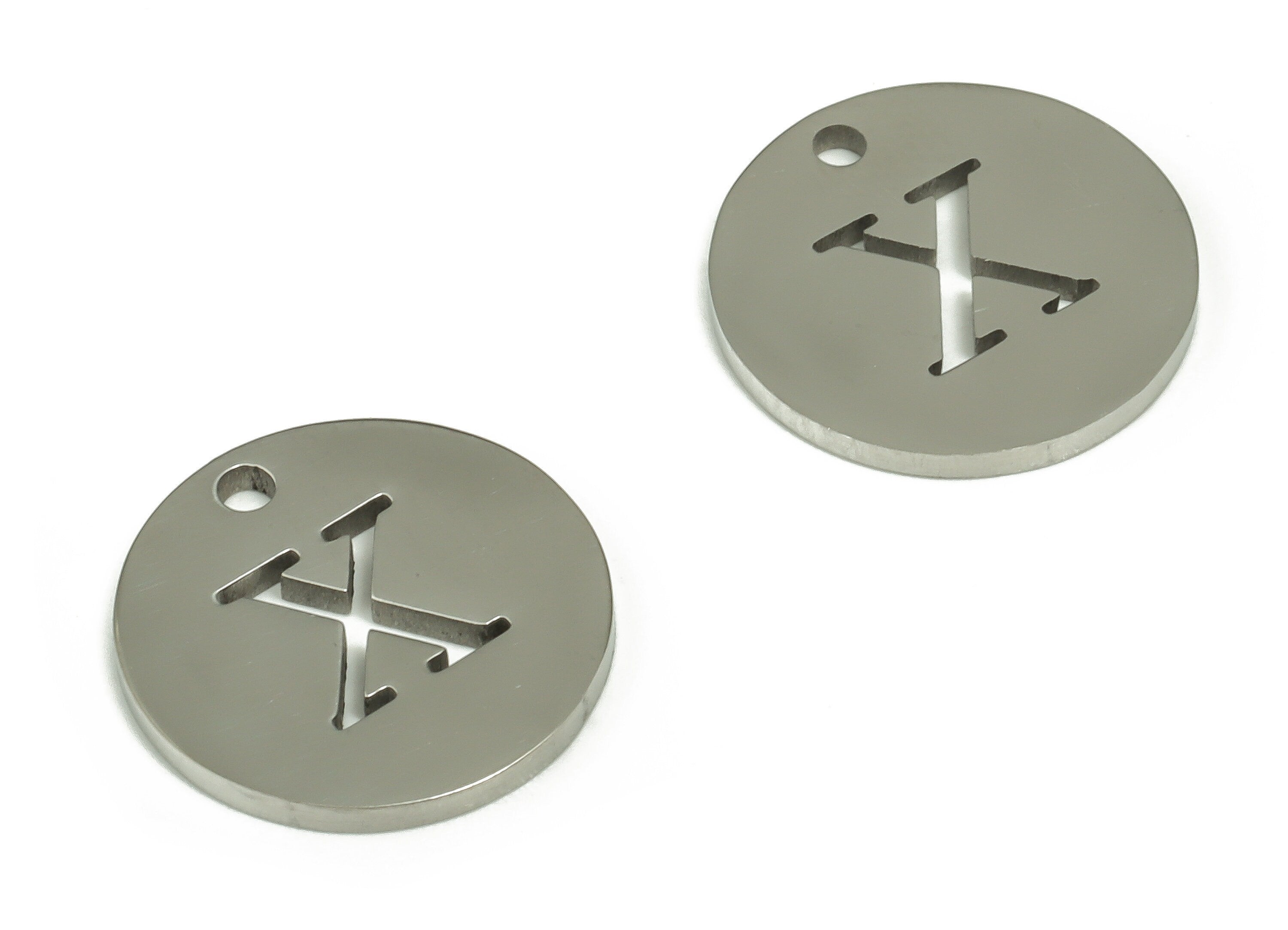 Stainless Steel Round Earring Charms - Stainless Steel The letter X Pendant - Earring Findings - Jewelry Supplies - 12x12x1mm - SS1215X - DOMEDBAZAAR