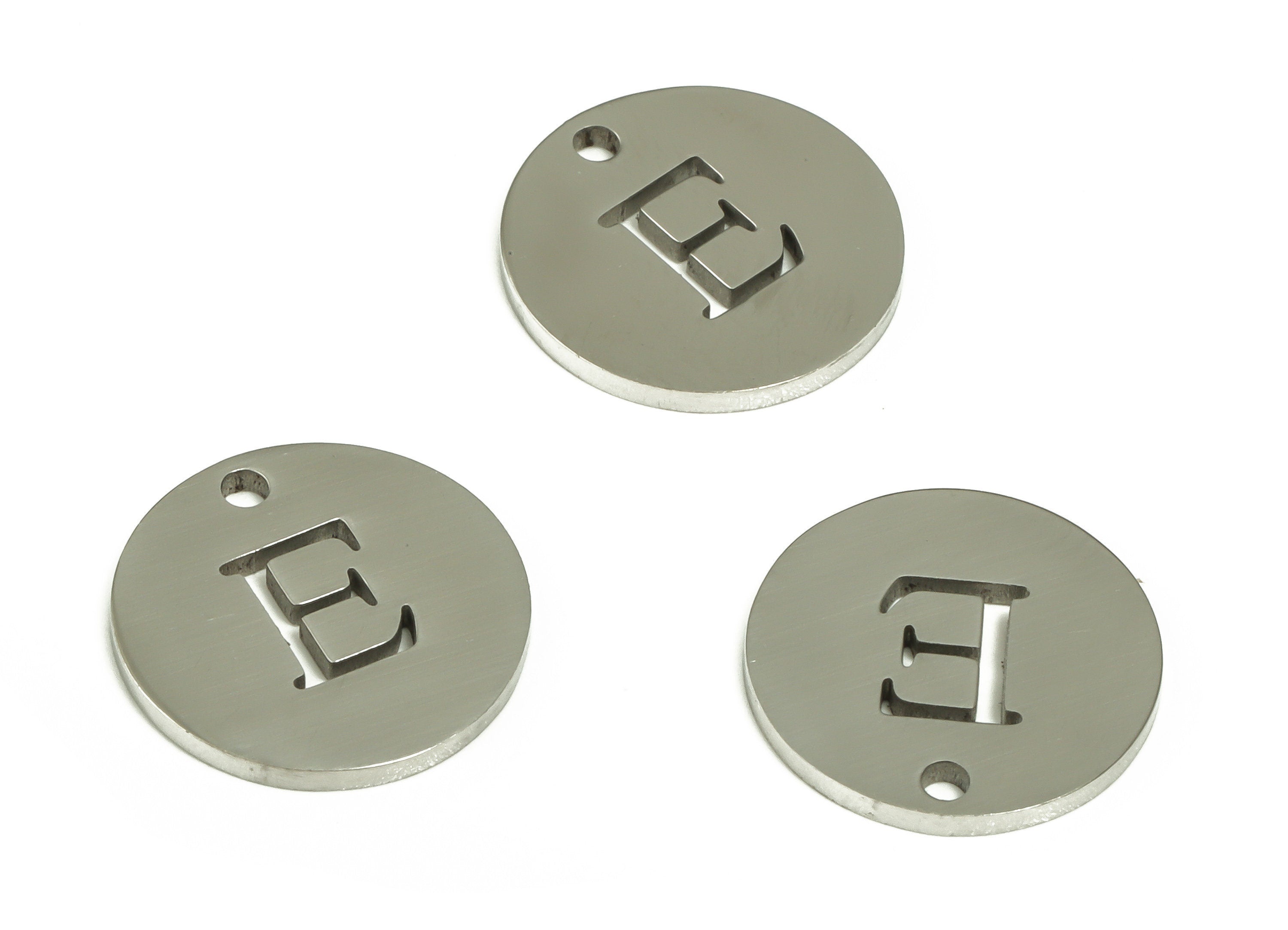 Stainless Steel Round Earring Charms - Stainless Steel The letter E Pendant - Earring Findings - Jewelry Supplies - 12x12x1mm - SS1215E - DOMEDBAZAAR