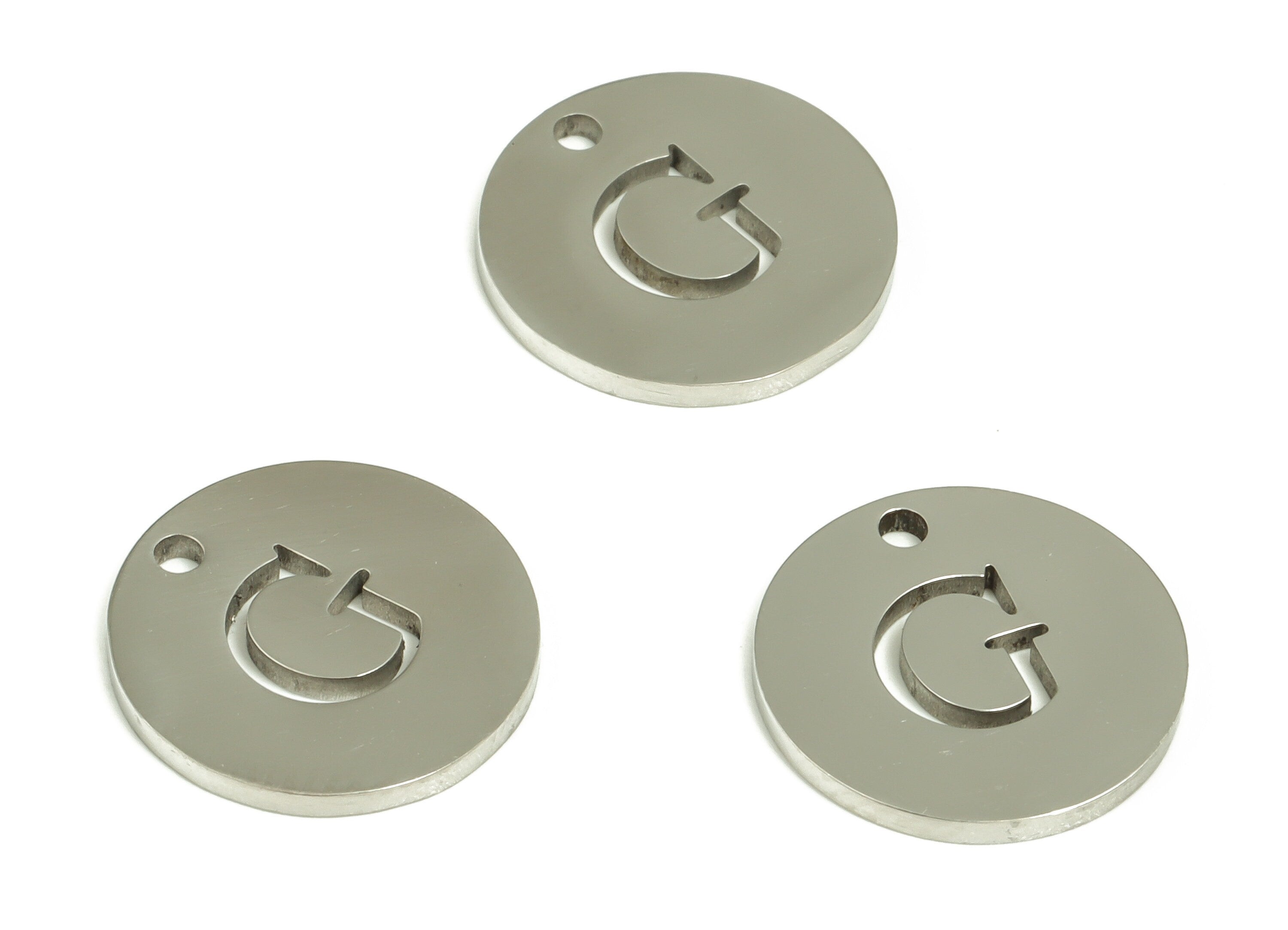 Stainless Steel Round Earring Charms - Stainless Steel The letter G Pendant - Earring Findings - Jewelry Supplies - 12x12x1mm - SS1215G - DOMEDBAZAAR