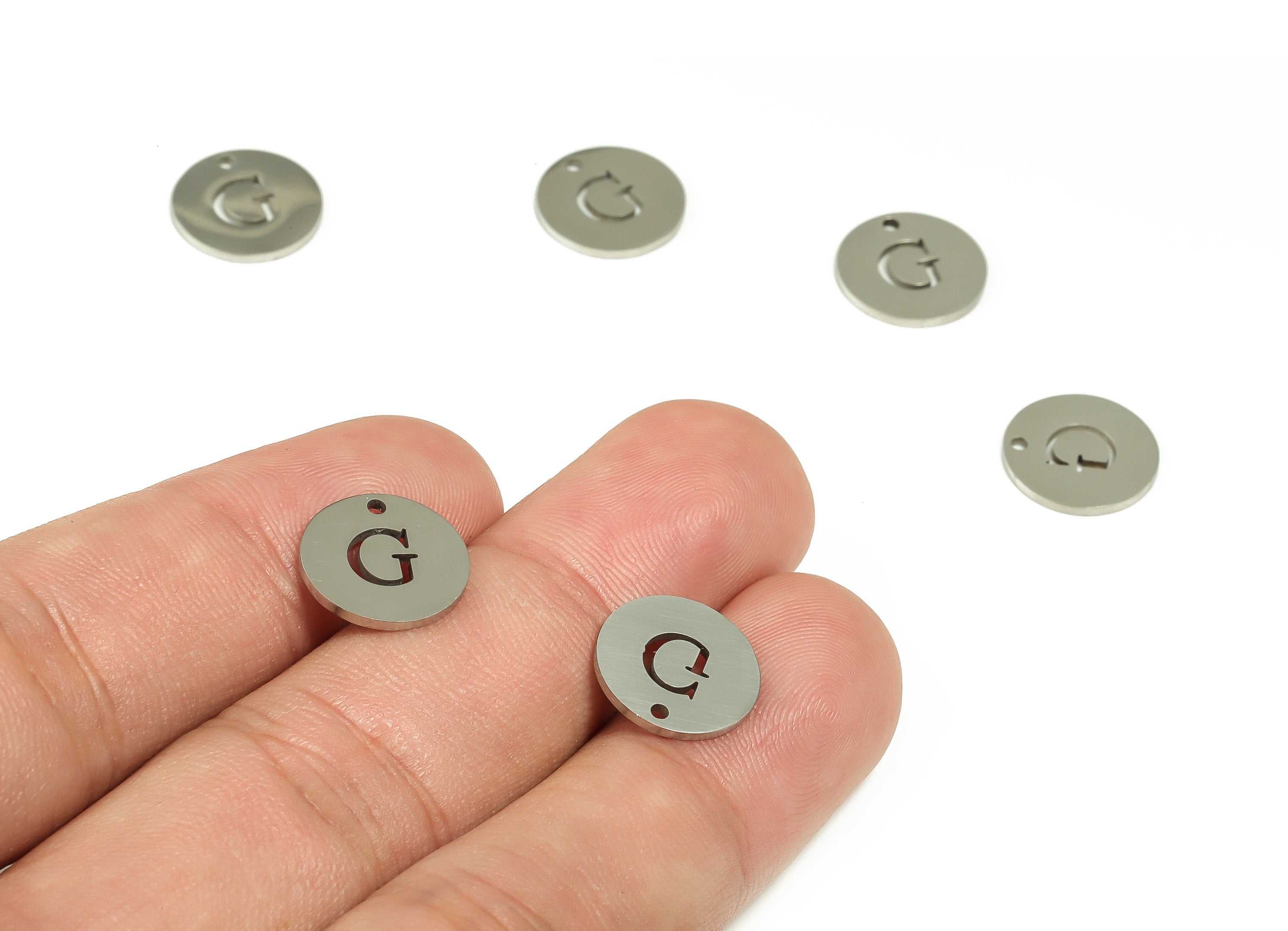Stainless Steel Round Earring Charms - Stainless Steel The letter G Pendant - Earring Findings - Jewelry Supplies - 12x12x1mm - SS1215G - DOMEDBAZAAR