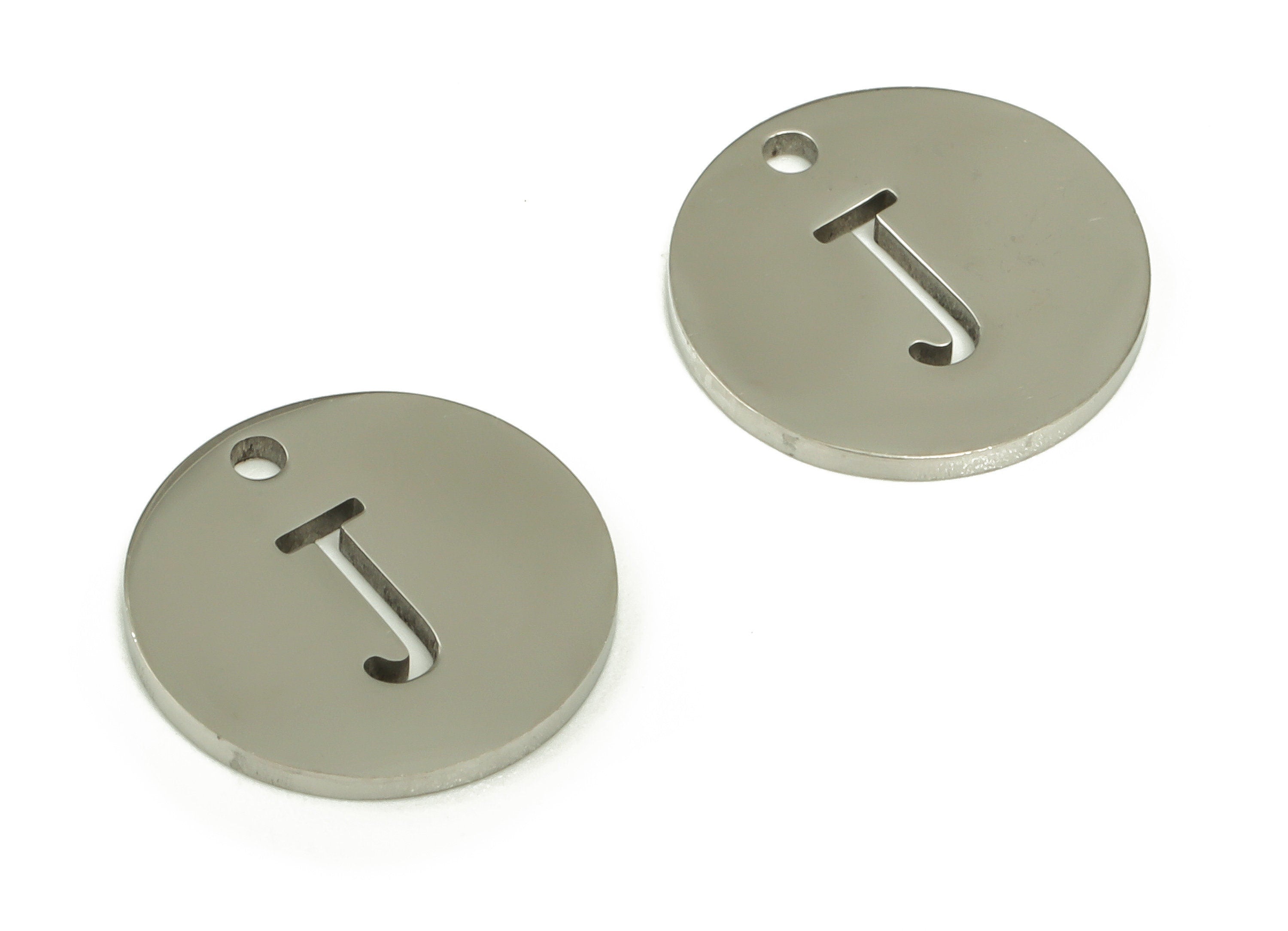 Stainless Steel Round Earring Charms - Stainless Steel The letter J Pendant - Earring Findings - Jewelry Supplies - 12x12x1mm - SS1215J - DOMEDBAZAAR