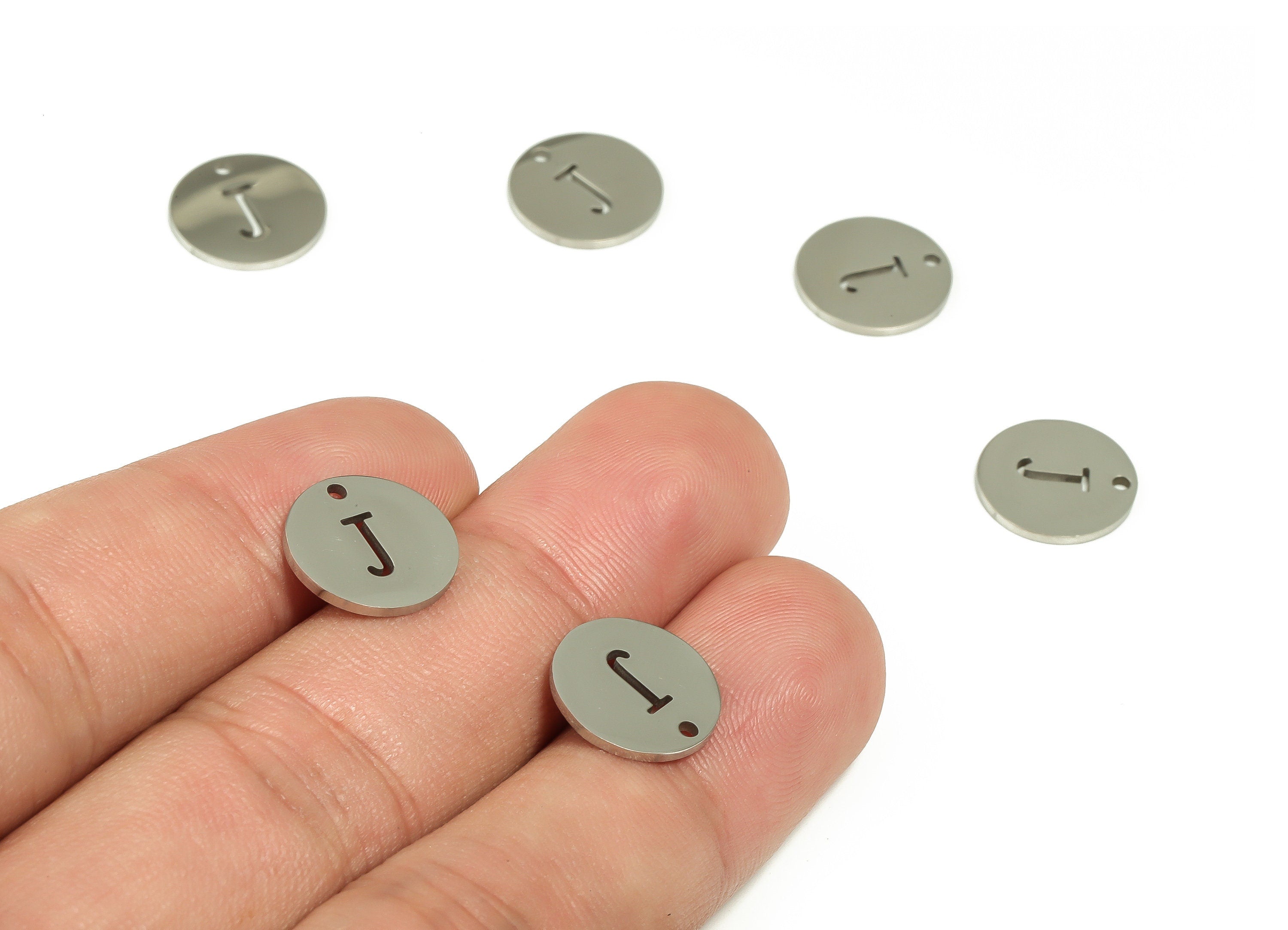 Stainless Steel Round Earring Charms - Stainless Steel The letter J Pendant - Earring Findings - Jewelry Supplies - 12x12x1mm - SS1215J - DOMEDBAZAAR