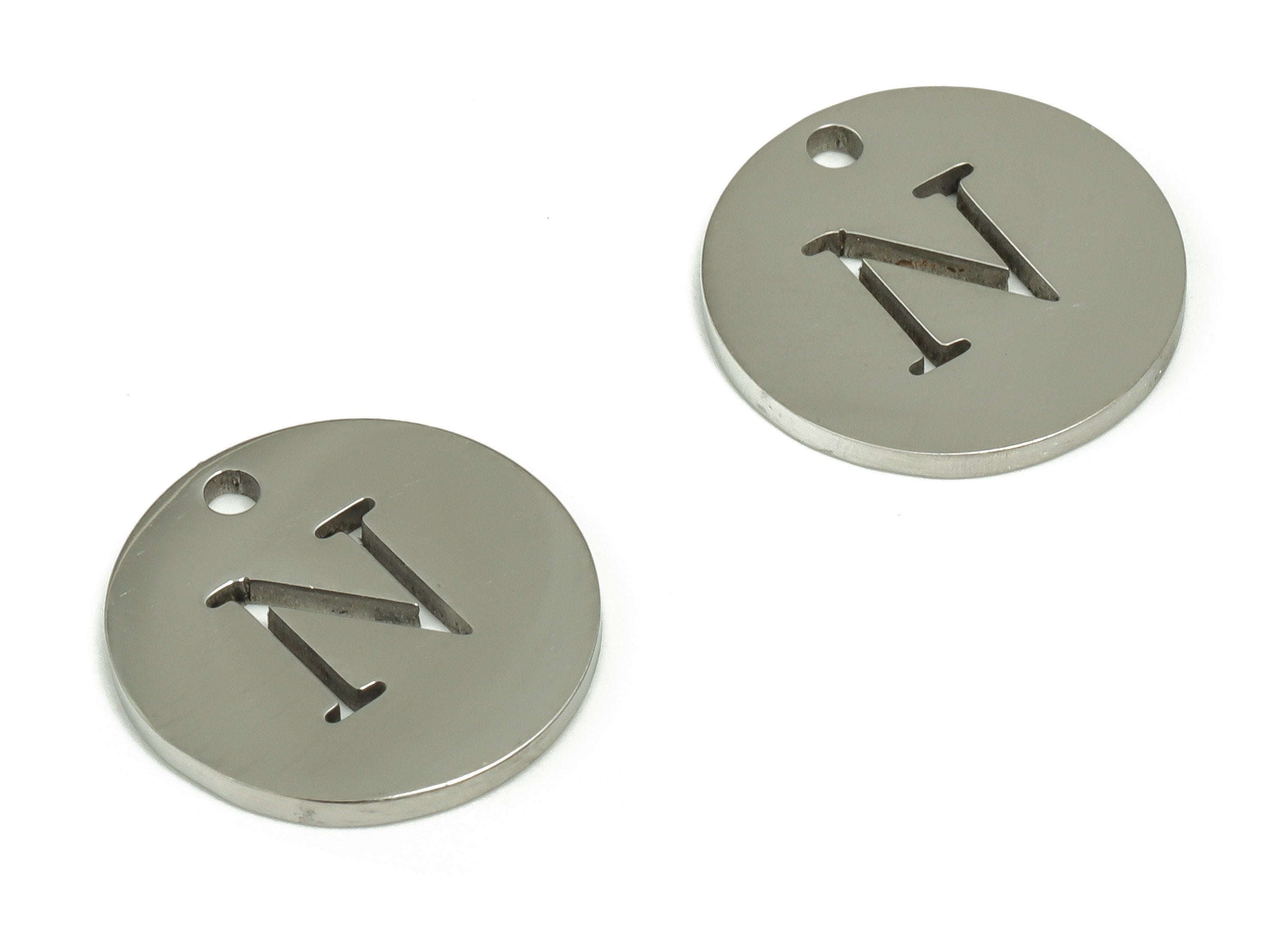 Stainless Steel Round Earring Charms - Stainless Steel The letter N Pendant - Earring Findings - Jewelry Supplies - 12x12x1mm - SS1215N - DOMEDBAZAAR
