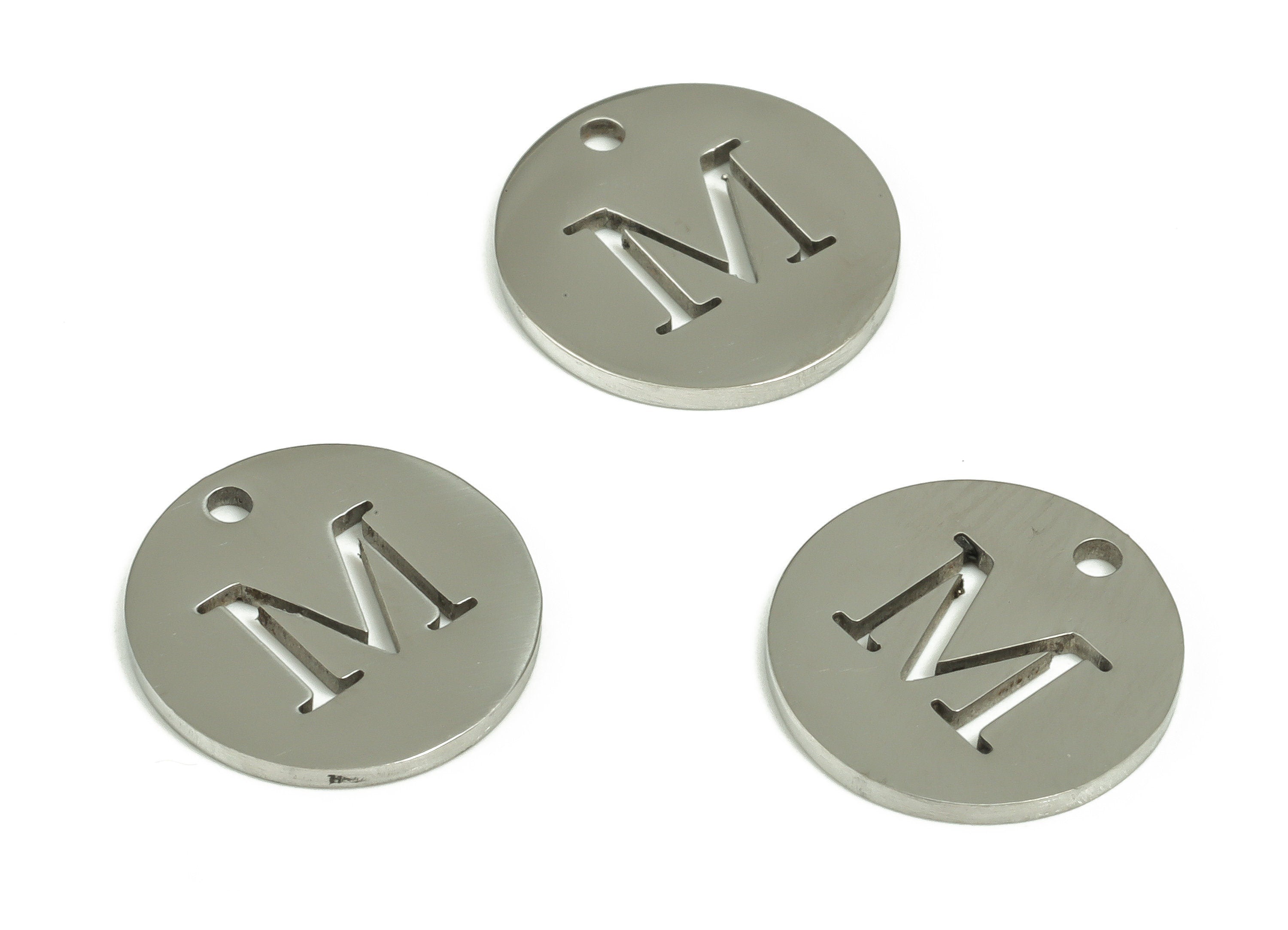 Stainless Steel Round Earring Charms - Stainless Steel The letter M Pendant - Earring Findings - Jewelry Supplies - 12x12x1mm - SS1215M - DOMEDBAZAAR