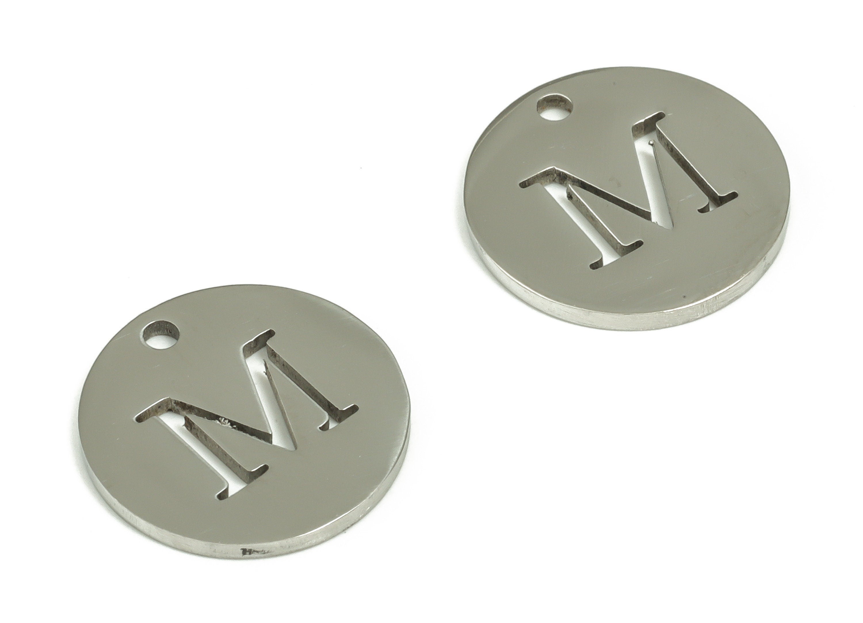 Stainless Steel Round Earring Charms - Stainless Steel The letter M Pendant - Earring Findings - Jewelry Supplies - 12x12x1mm - SS1215M - DOMEDBAZAAR