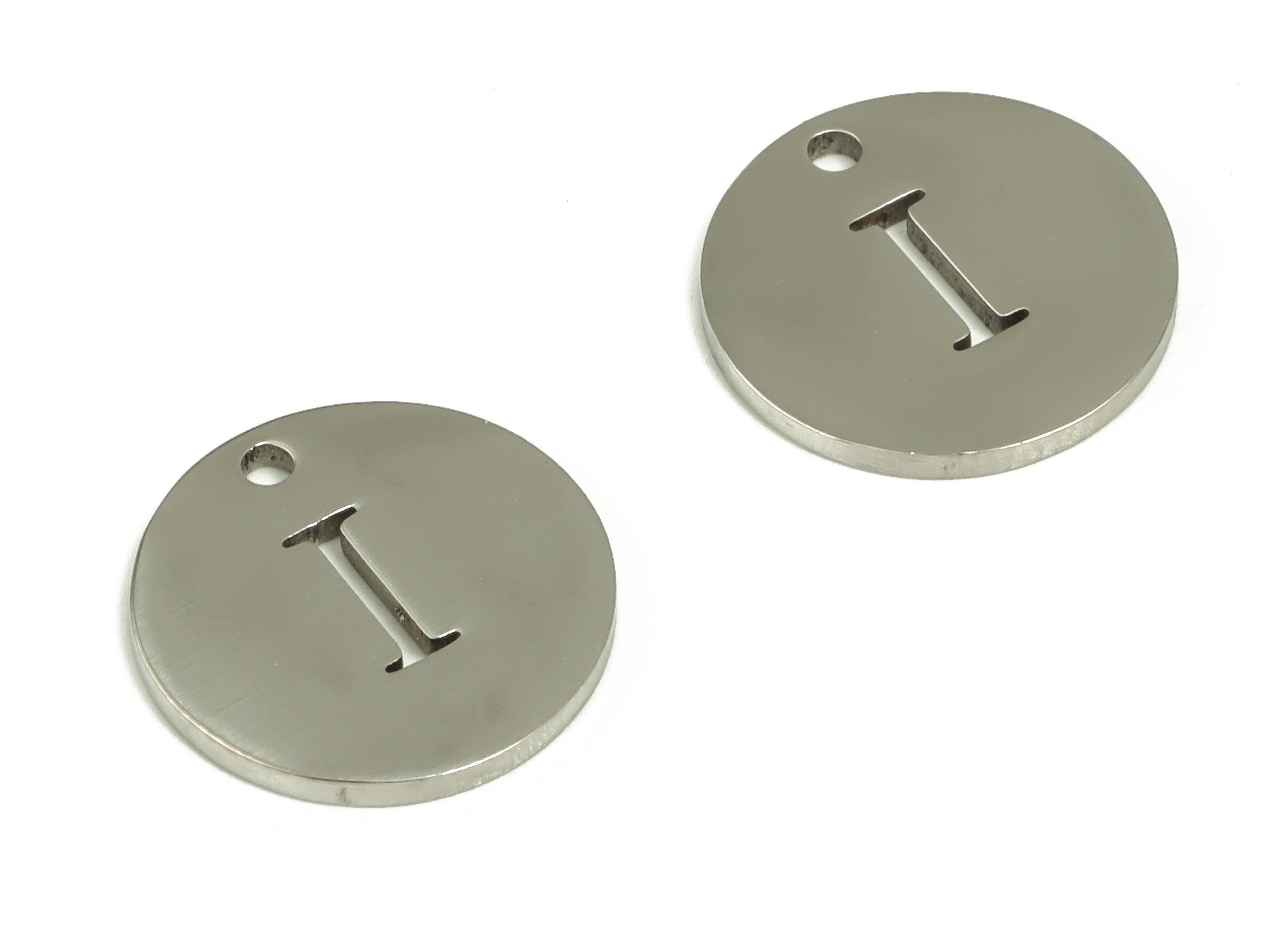 Stainless Steel Round Earring Charms - Stainless Steel The letter I Pendant - Earring Findings - Jewelry Supplies - 12x12x1mm - SS1215I - DOMEDBAZAAR