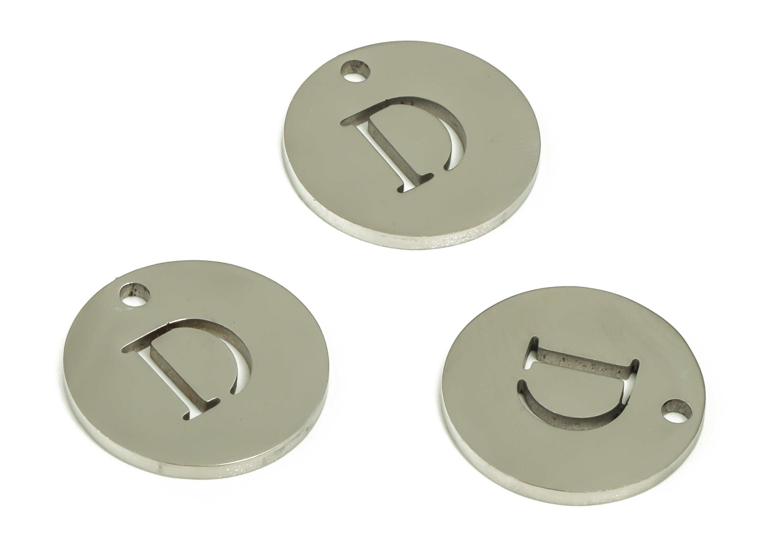 Stainless Steel Round Earring Charms - Stainless Steel The letter D Pendant - Earring Findings - Jewelry Supplies - 12x12x1mm - SS1215D - DOMEDBAZAAR
