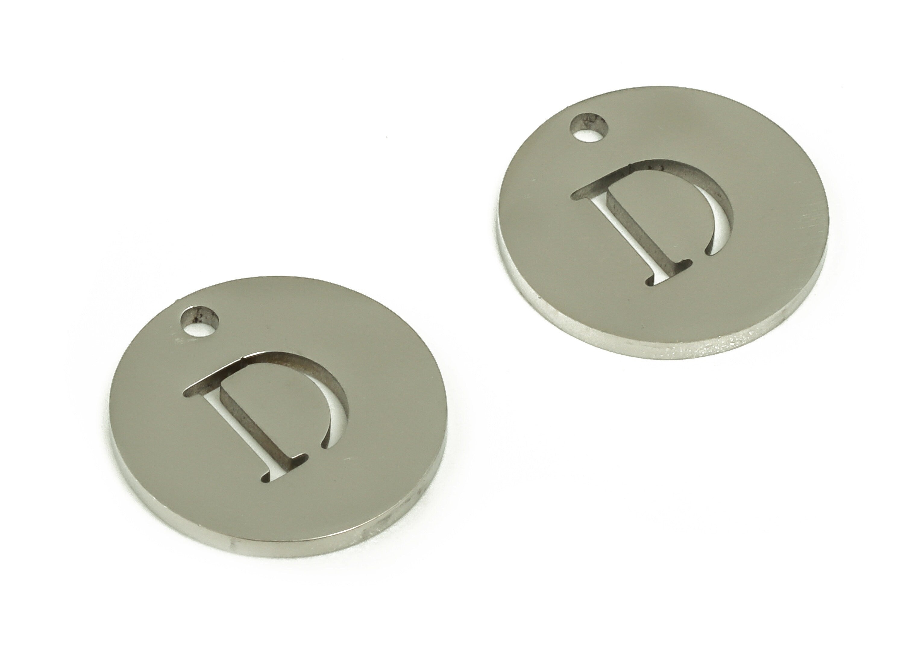 Stainless Steel Round Earring Charms - Stainless Steel The letter D Pendant - Earring Findings - Jewelry Supplies - 12x12x1mm - SS1215D - DOMEDBAZAAR