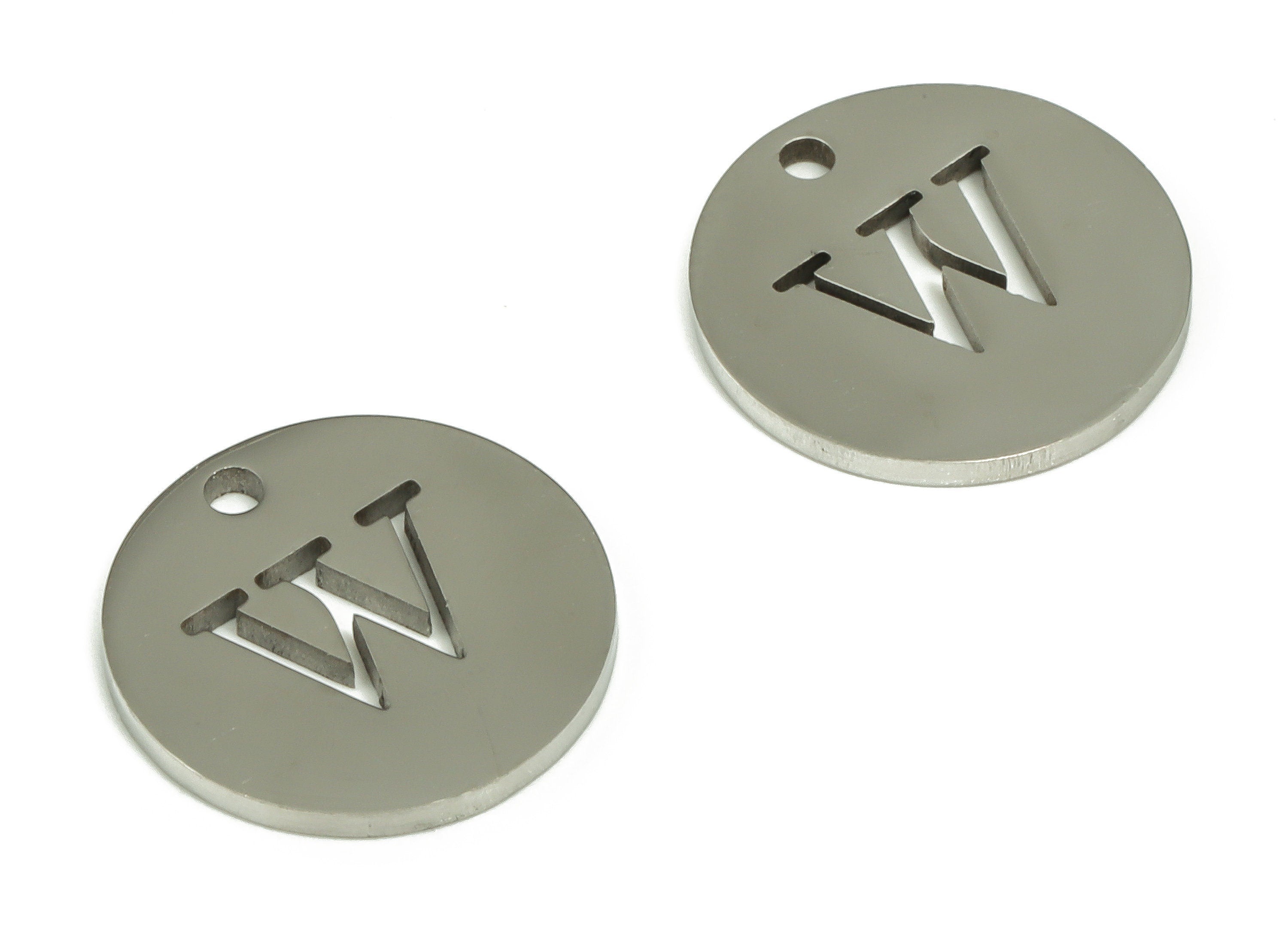 Stainless Steel Round Earring Charms - Stainless Steel The letter W Pendant - Earring Findings - Jewelry Supplies - 12x12x1mm - SS1215W - DOMEDBAZAAR