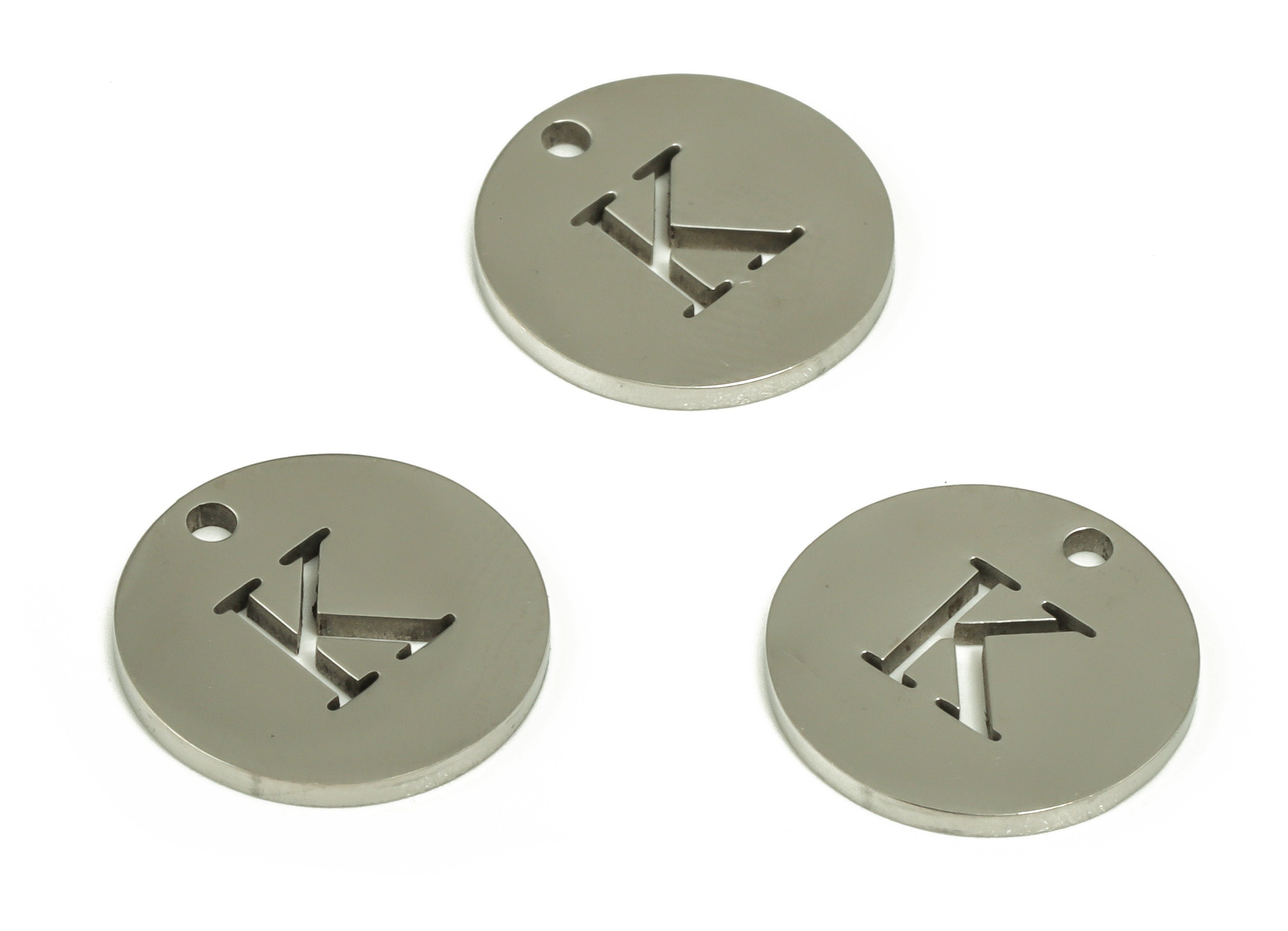 Stainless Steel Round Earring Charms - Stainless Steel The letter K Pendant - Earring Findings - Jewelry Supplies - 12x12x1mm - SS1215K - DOMEDBAZAAR