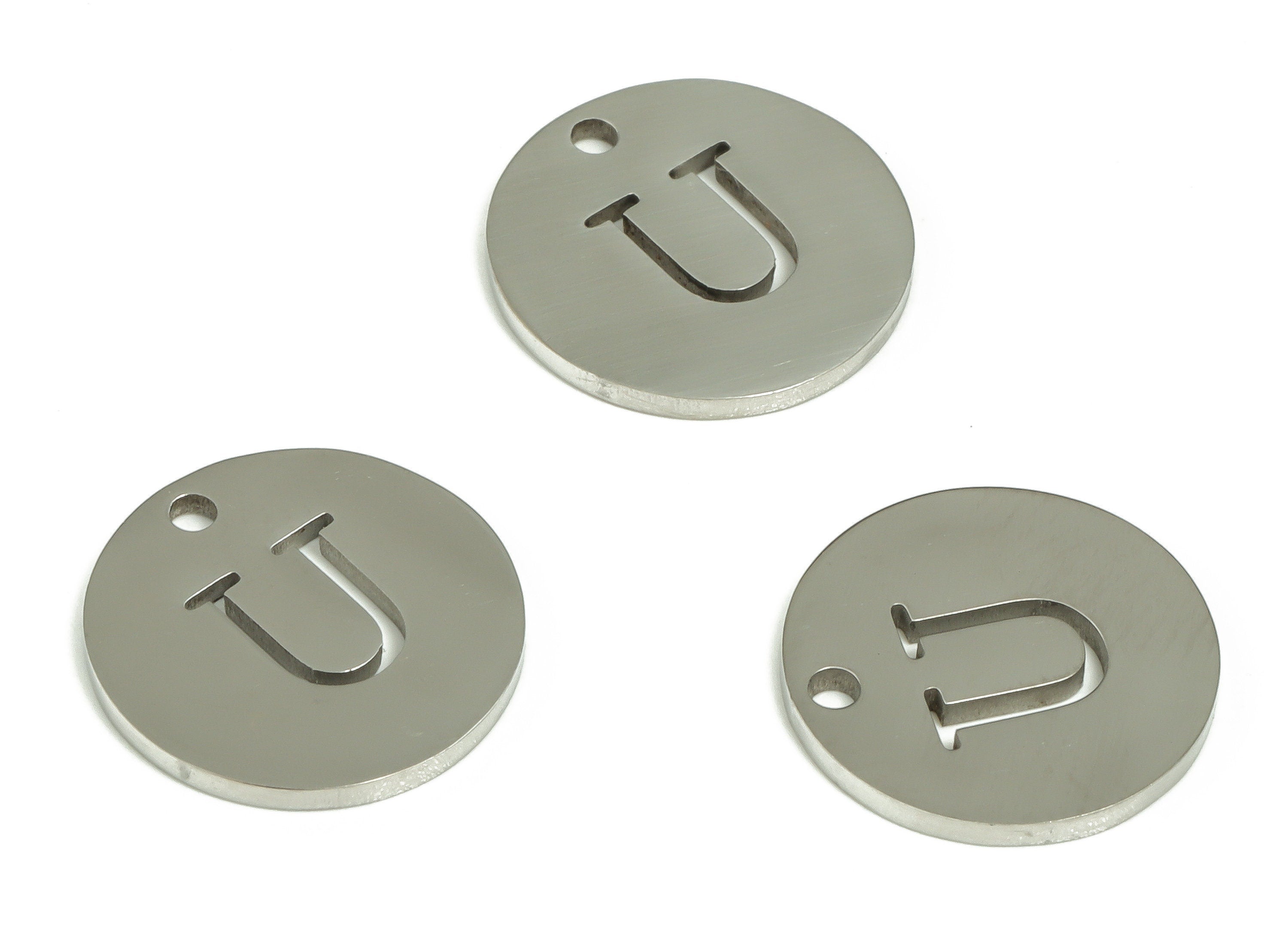 Stainless Steel Round Earring Charms - Stainless Steel The letter U Pendant - Earring Findings - Jewelry Supplies - 12x12x1mm - SS1215U - DOMEDBAZAAR