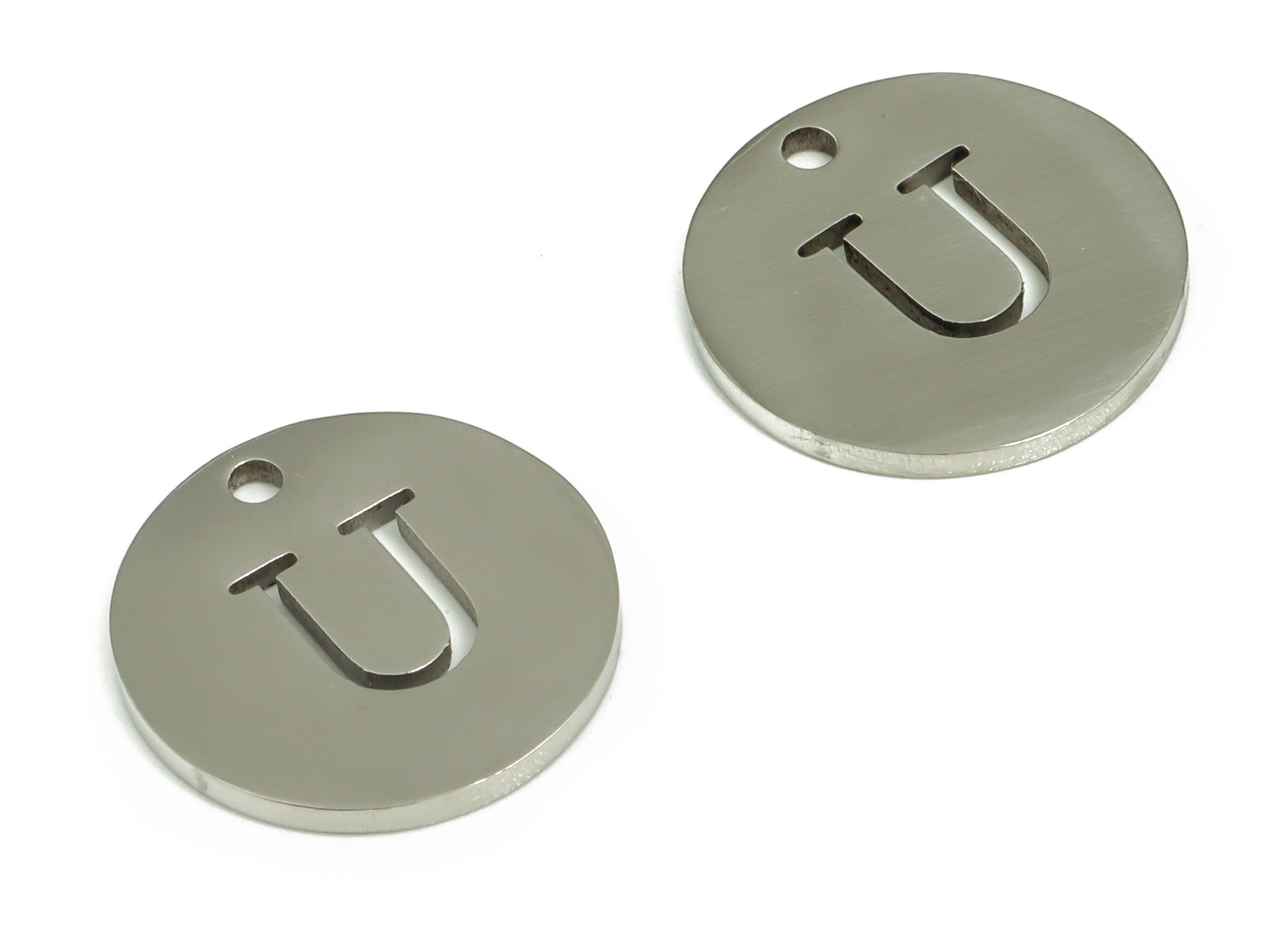 Stainless Steel Round Earring Charms - Stainless Steel The letter U Pendant - Earring Findings - Jewelry Supplies - 12x12x1mm - SS1215U - DOMEDBAZAAR