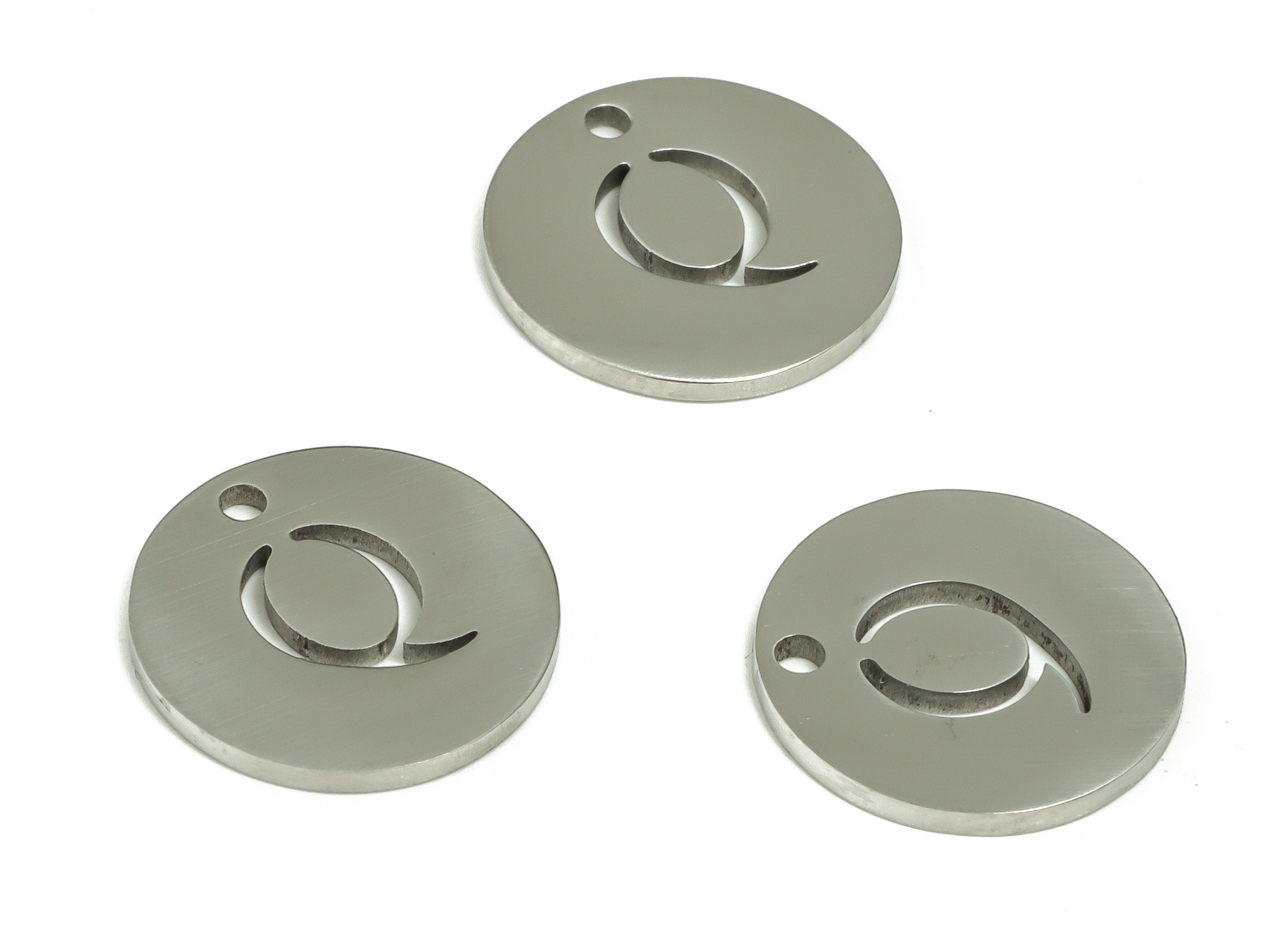 Stainless Steel Round Earring Charms - Stainless Steel The letter Q Pendant - Earring Findings - Jewelry Supplies - 12x12x1mm - SS1215Q - DOMEDBAZAAR
