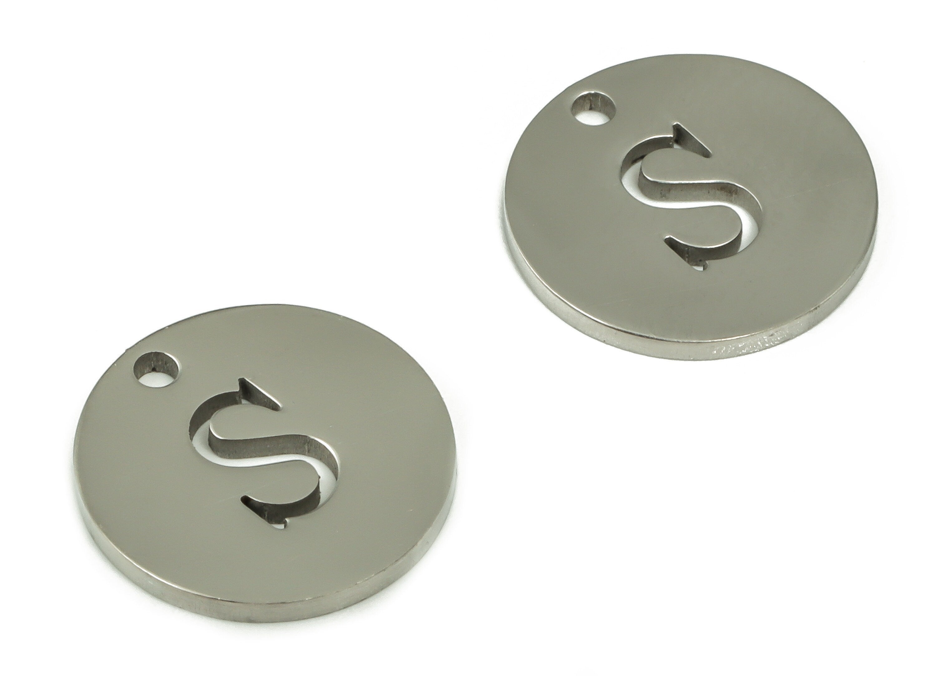 Stainless Steel Round Earring Charms - Stainless Steel The letter S Pendant - Earring Findings - Jewelry Supplies - 12x12x1mm - SS1215S - DOMEDBAZAAR
