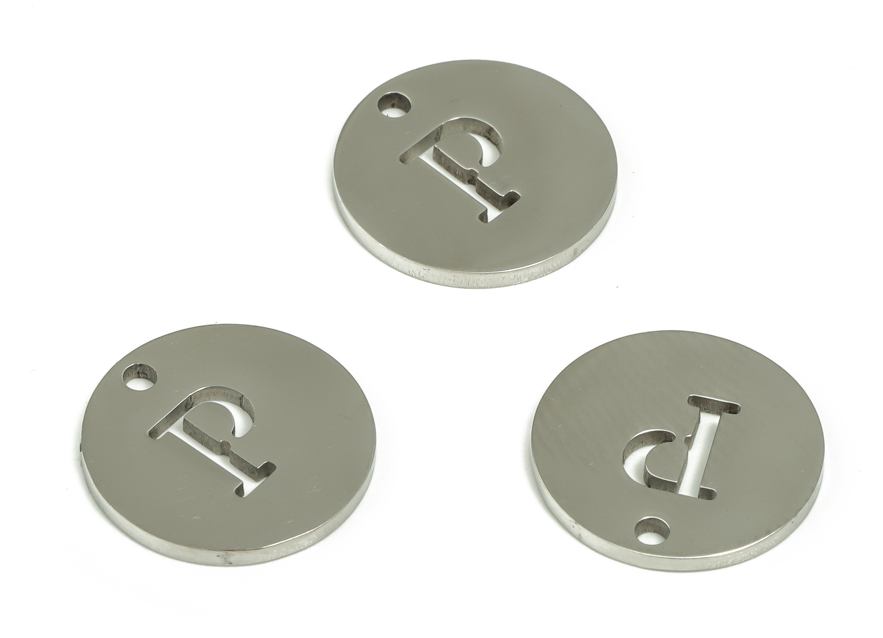 Stainless Steel Round Earring Charms - Stainless Steel The letter P Pendant - Earring Findings - Jewelry Supplies - 12x12x1mm - SS1215P - DOMEDBAZAAR