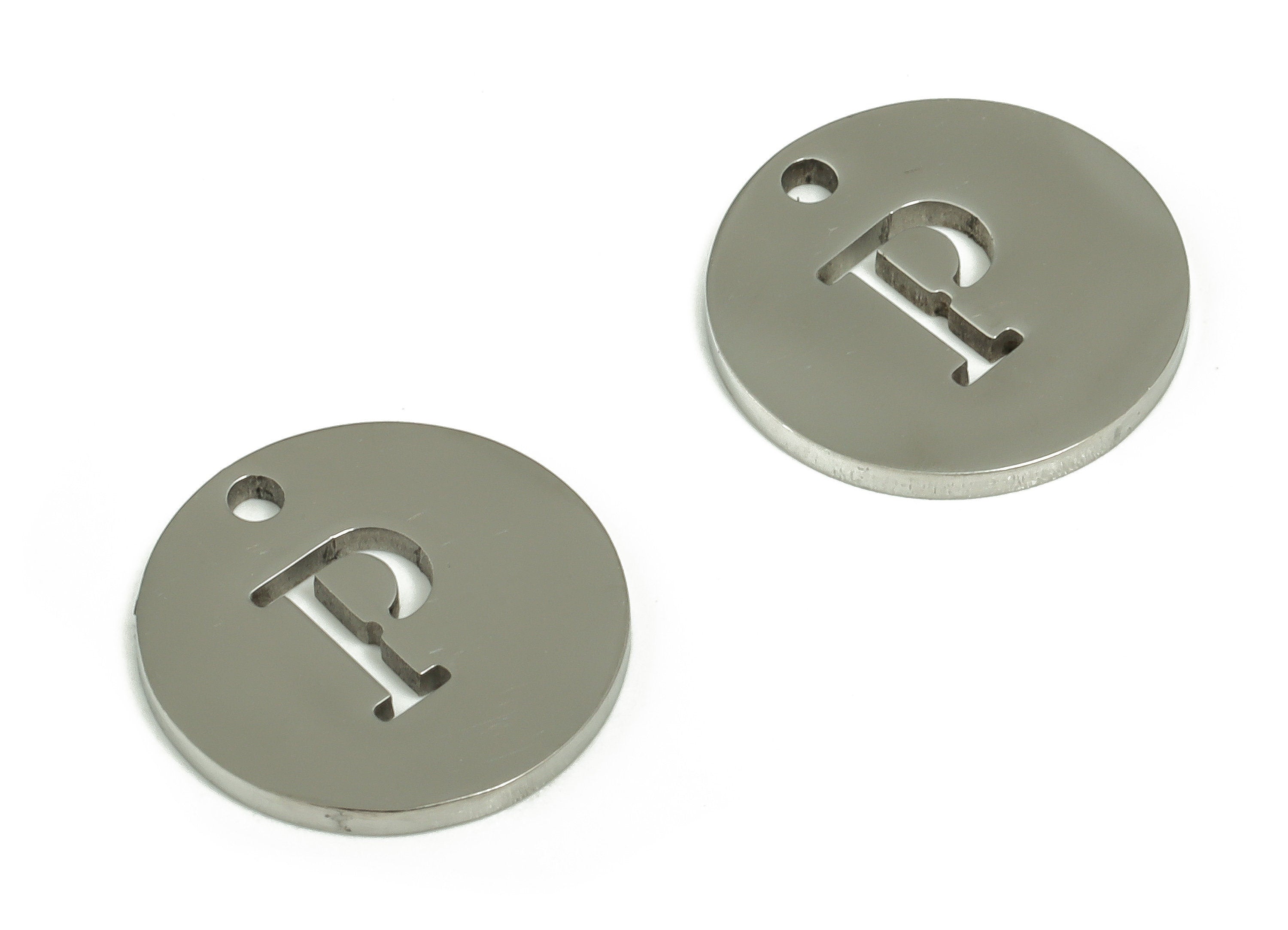 Stainless Steel Round Earring Charms - Stainless Steel The letter P Pendant - Earring Findings - Jewelry Supplies - 12x12x1mm - SS1215P - DOMEDBAZAAR